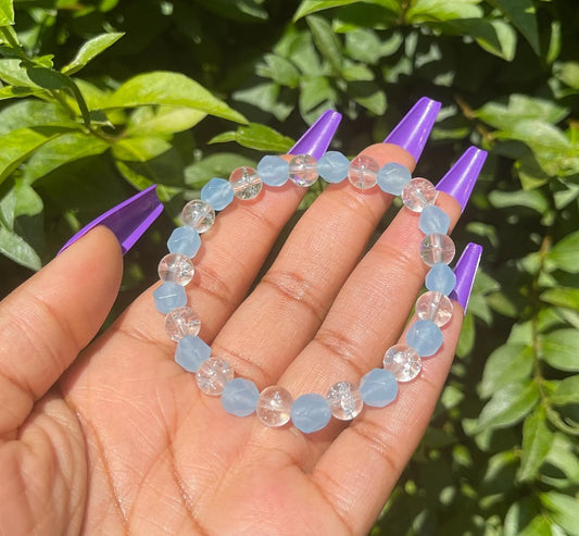 Aquamarine and Cracked Quartz Bracelet