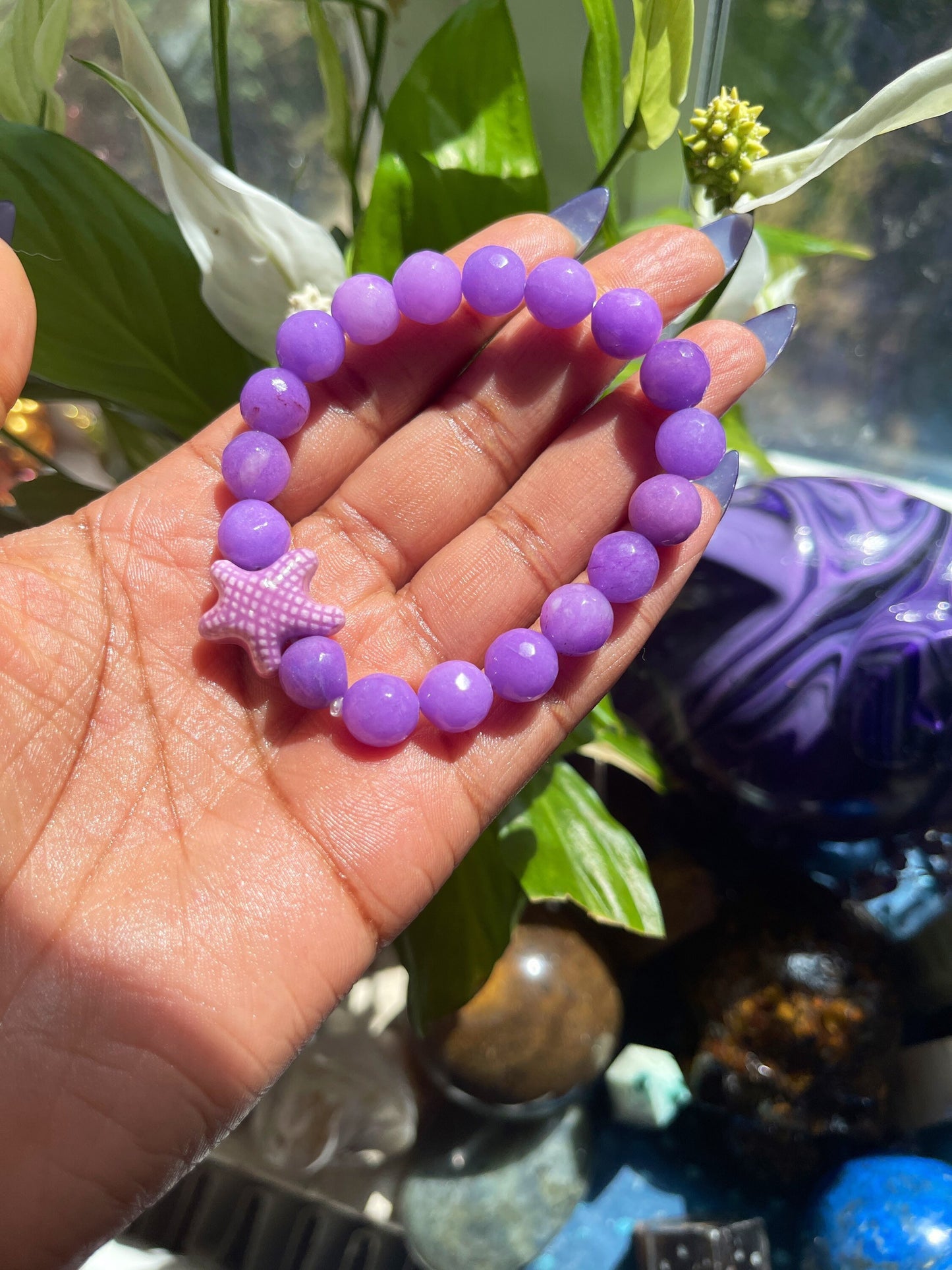 Phosphosiderite Bracelet | Purple Beaded Bracelet | Purple Healing Bracelet | Starfish Bracelet | Crystal jewellery