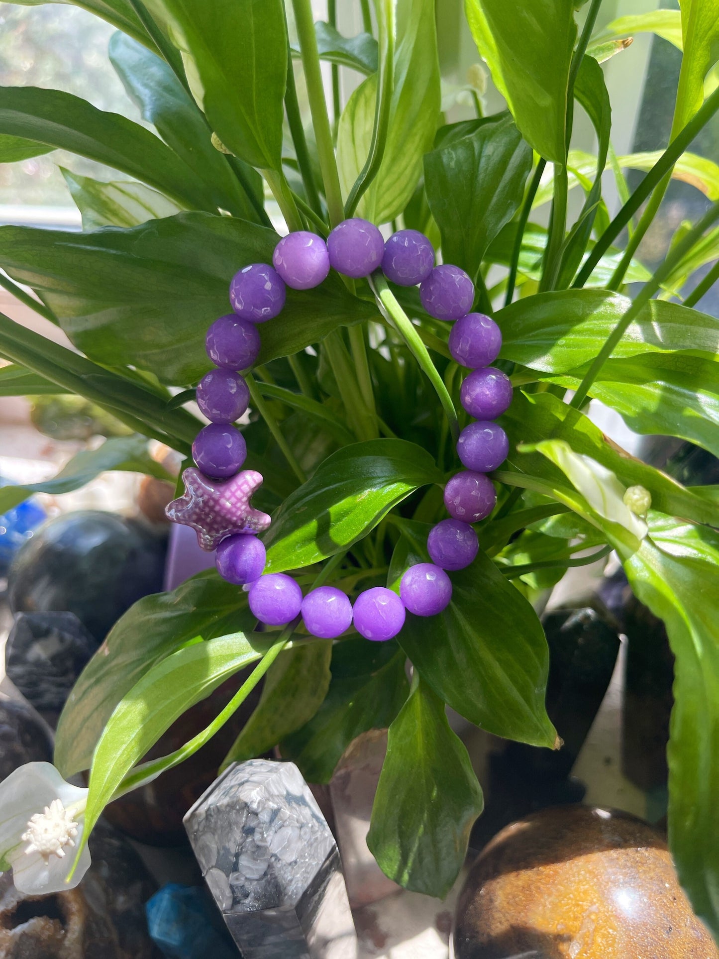 Phosphosiderite Bracelet | Purple Beaded Bracelet | Purple Healing Bracelet | Starfish Bracelet | Crystal jewellery