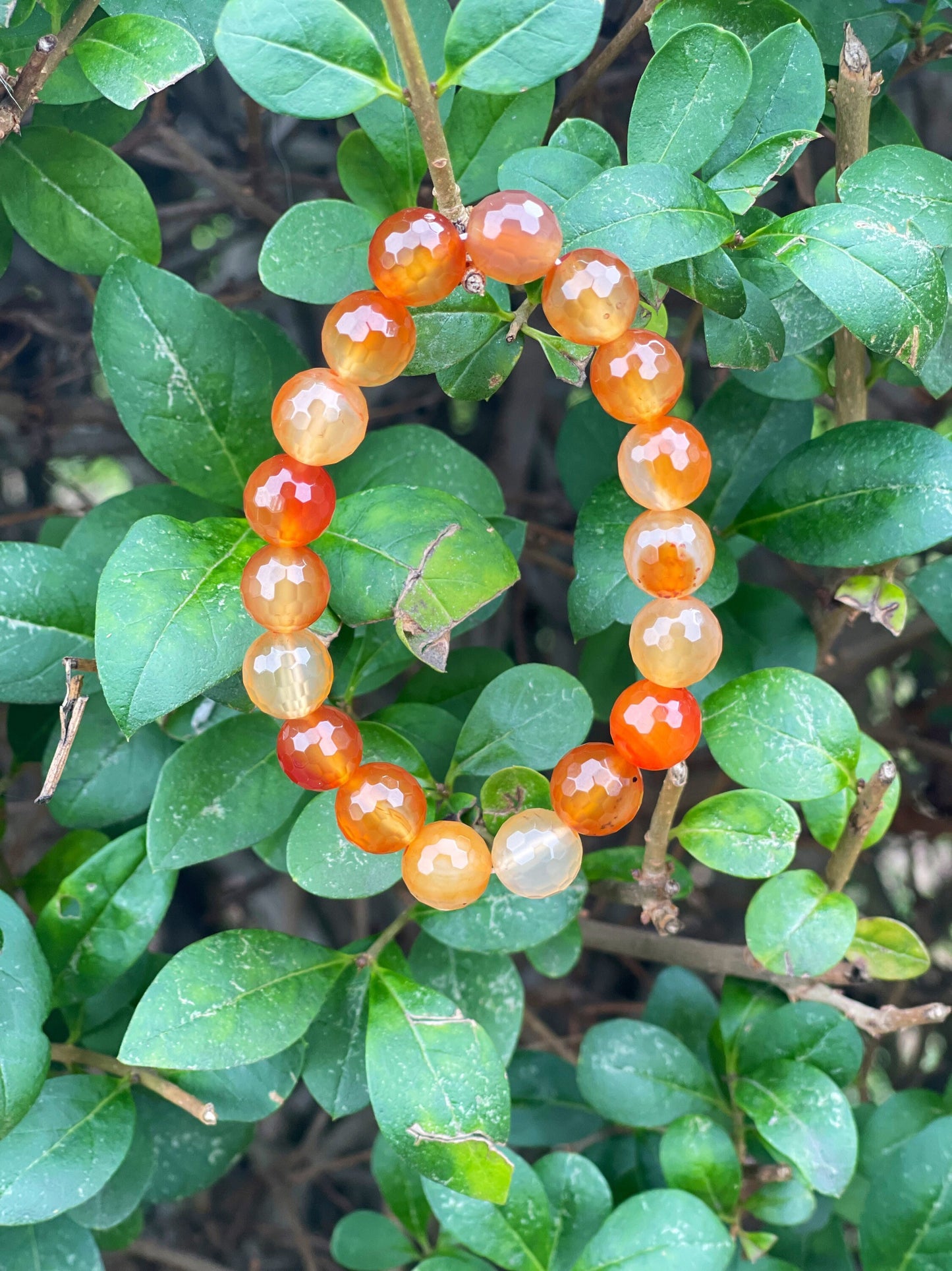 Multi-Faceted Orange Agate Bracelet, 10mm Crystal Bracelet, Healing Crystals, Womens Bracelet, Birthday Gift, Mens Bracelet, Gift for her