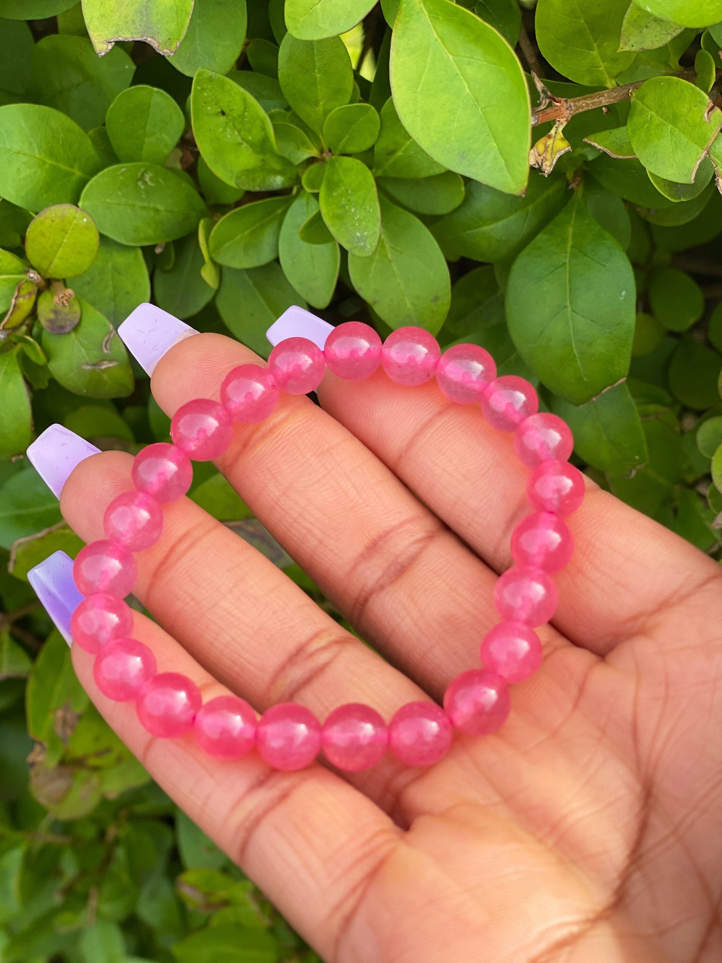 Pink Jade Bracelet, Gift for Her, Handmade Beads Bracelet, Gemstone Bracelet, Crystal Bracelet, Healing Crystals Bracelet, March Birthstone