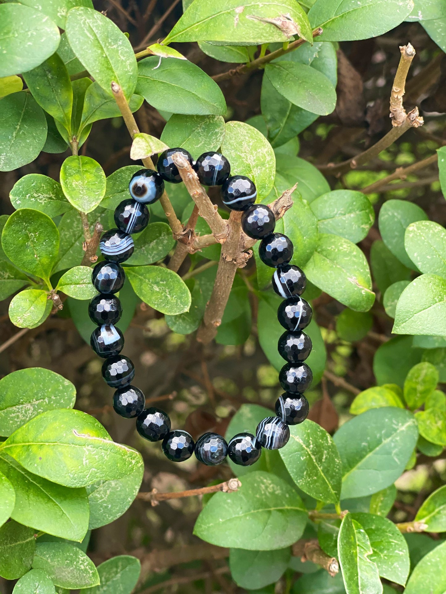 Faceted Black Agate Bracelet