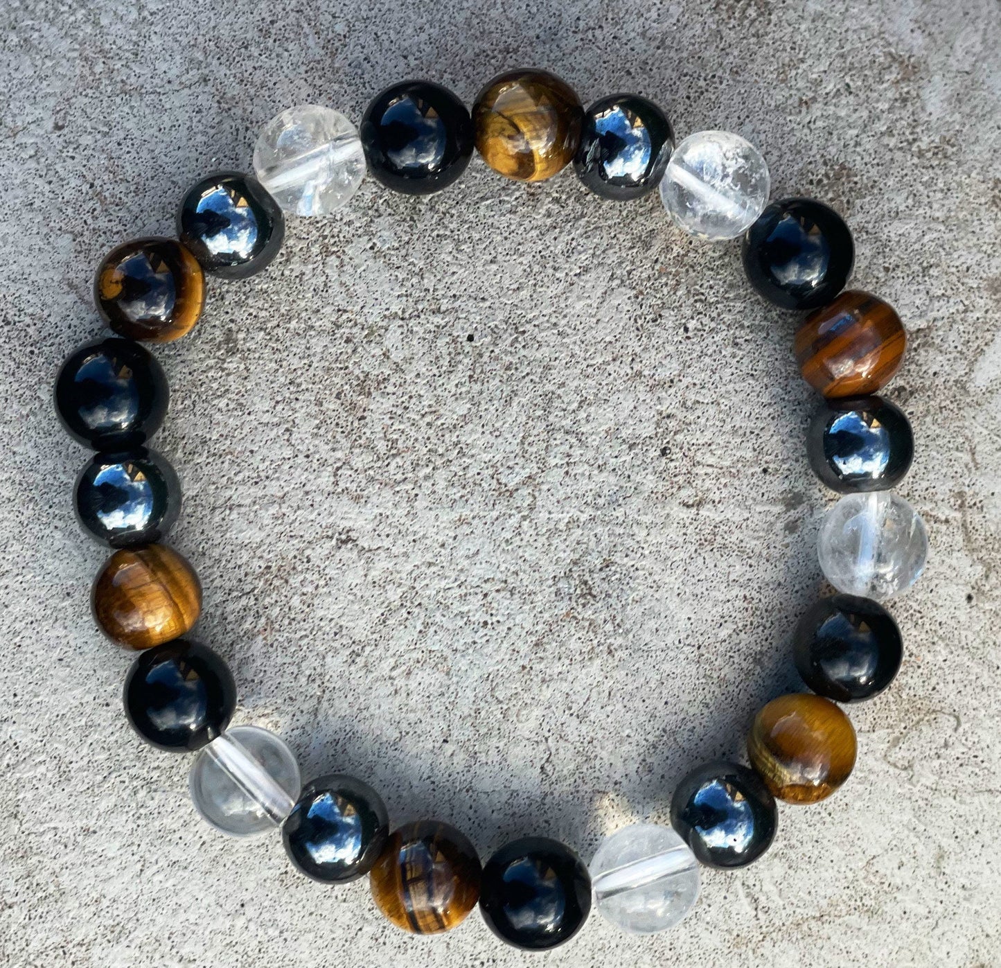 Protection Bracelet, Chakra Healing Bracelet, Gemstone Bracelet, Crystal Gifts, Mens Bracelet, Tiger Eye, Hematite, Clear Quartz, Obsidian