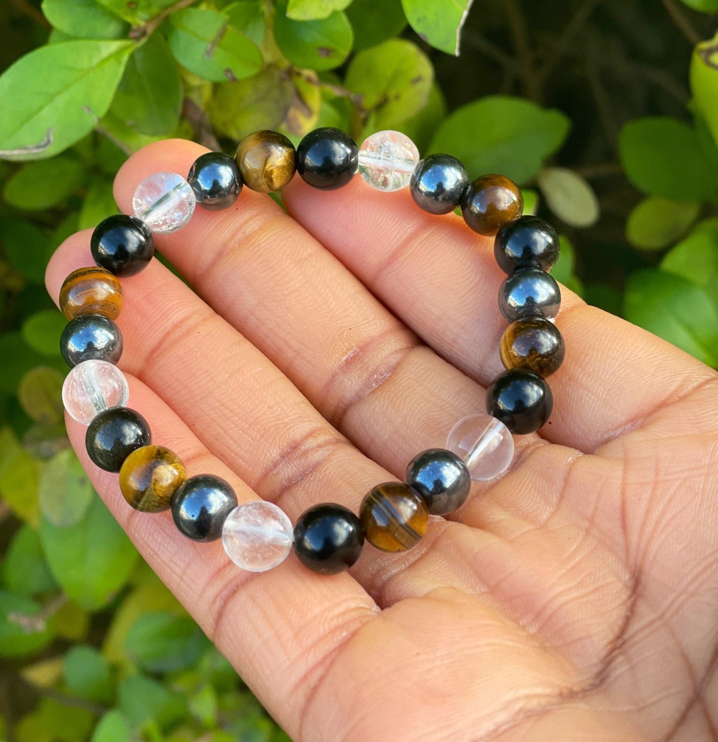 Protection Bracelet, Chakra Healing Bracelet, Gemstone Bracelet, Crystal Gifts, Mens Bracelet, Tiger Eye, Hematite, Clear Quartz, Obsidian