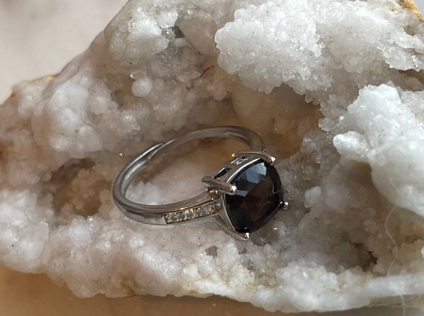 Smokey Quartz Ring, Crystal Rings, Gemstone Jewellery, Handmade Jewelry, Adjustable Ring, Silver Plated Gemstone Square Rings for Women