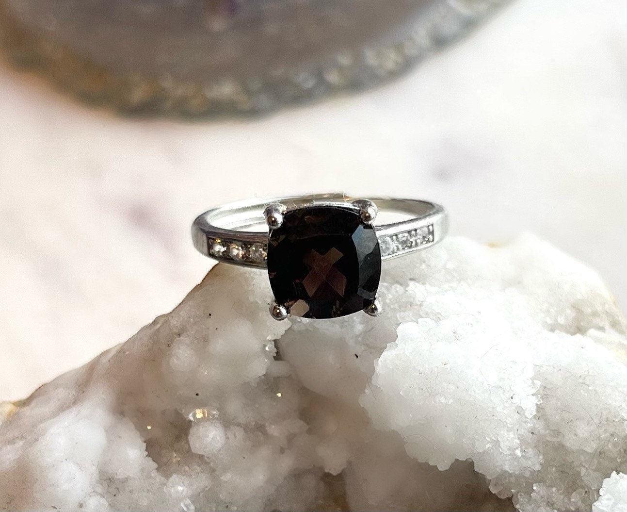 Smokey Quartz Ring, Crystal Rings, Gemstone Jewellery, Handmade Jewelry, Adjustable Ring, Silver Plated Gemstone Square Rings for Women