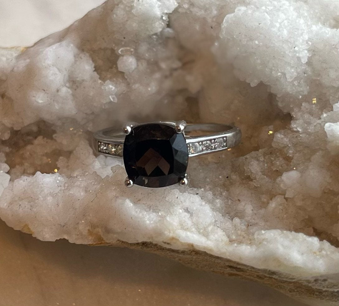 Smokey Quartz Ring, Crystal Rings, Gemstone Jewellery, Handmade Jewelry, Adjustable Ring, Silver Plated Gemstone Square Rings for Women