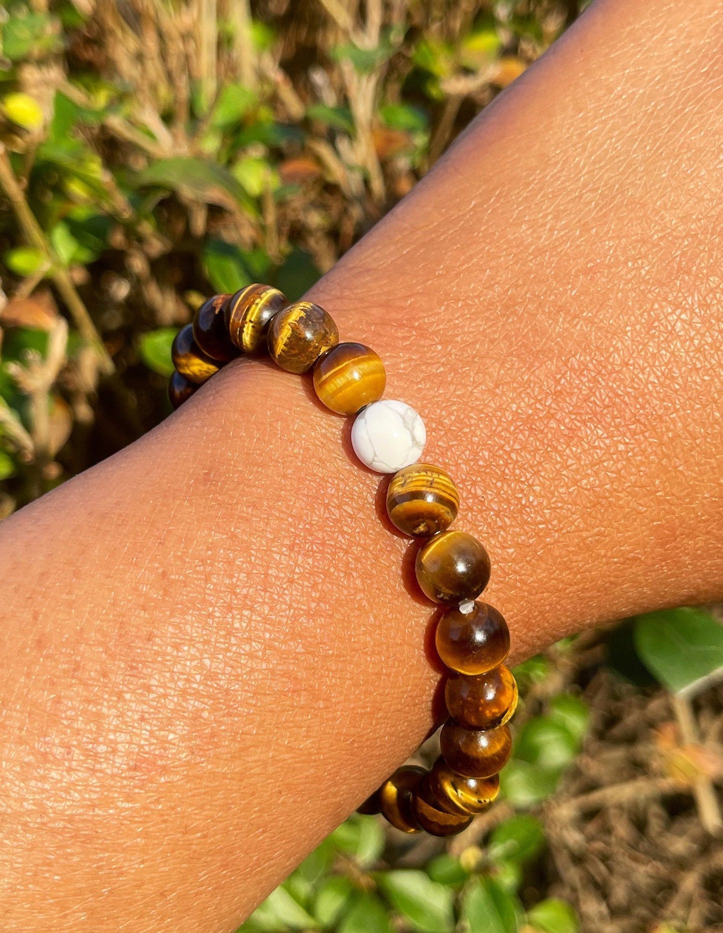 Howlite Tiger Eye Bracelet, Healing Crystals, Mens Bracelet Bead, Gemstone Beaded Bracelets for Men Women, Boyfriend Gift, Gift for Him