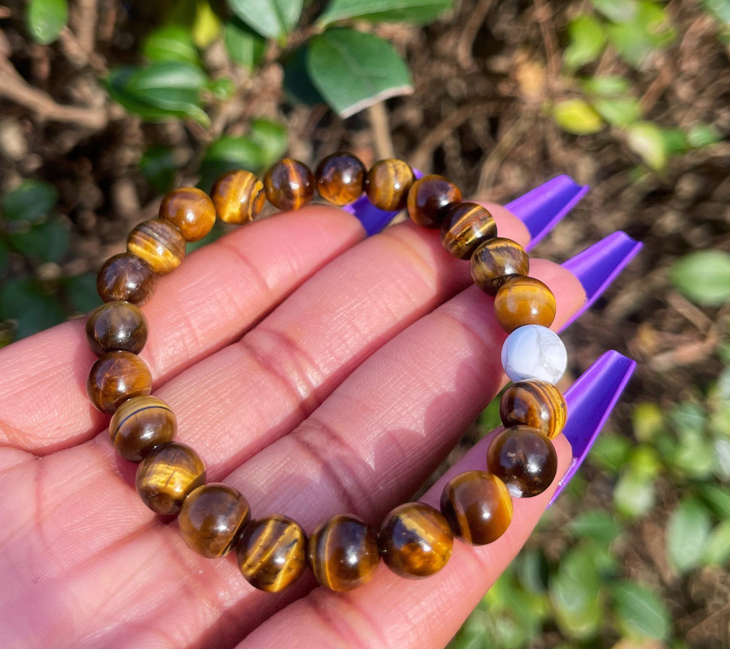 Howlite Tiger Eye Bracelet, Healing Crystals, Mens Bracelet Bead, Gemstone Beaded Bracelets for Men Women, Boyfriend Gift, Gift for Him