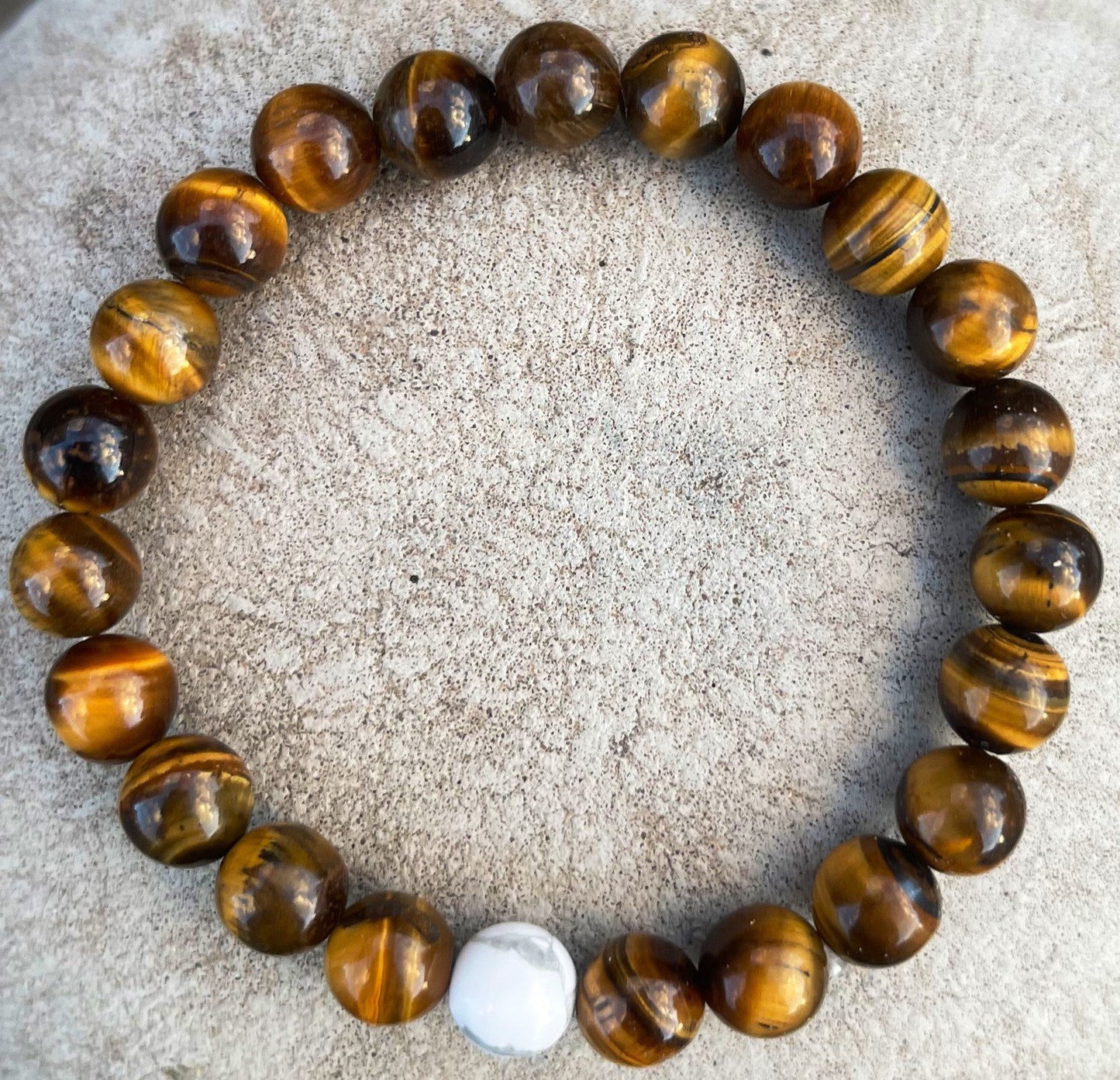 Howlite Tiger Eye Bracelet, Healing Crystals, Mens Bracelet Bead, Gemstone Beaded Bracelets for Men Women, Boyfriend Gift, Gift for Him