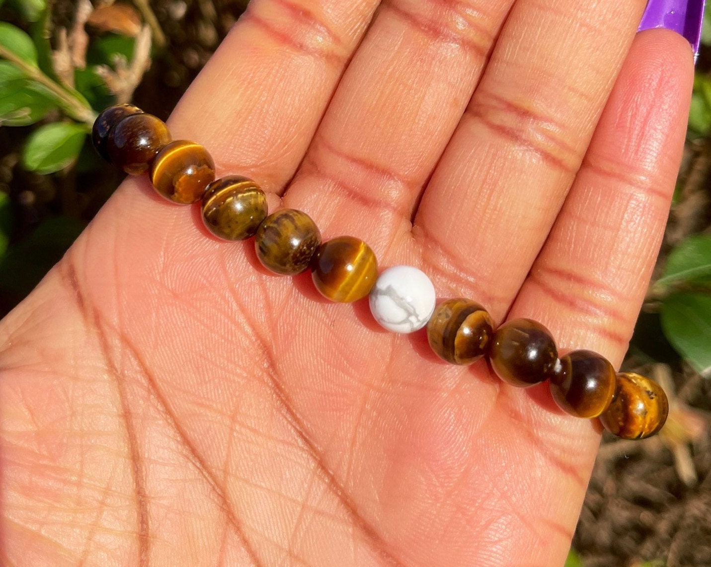 Howlite Tiger Eye Bracelet, Healing Crystals, Mens Bracelet Bead, Gemstone Beaded Bracelets for Men Women, Boyfriend Gift, Gift for Him