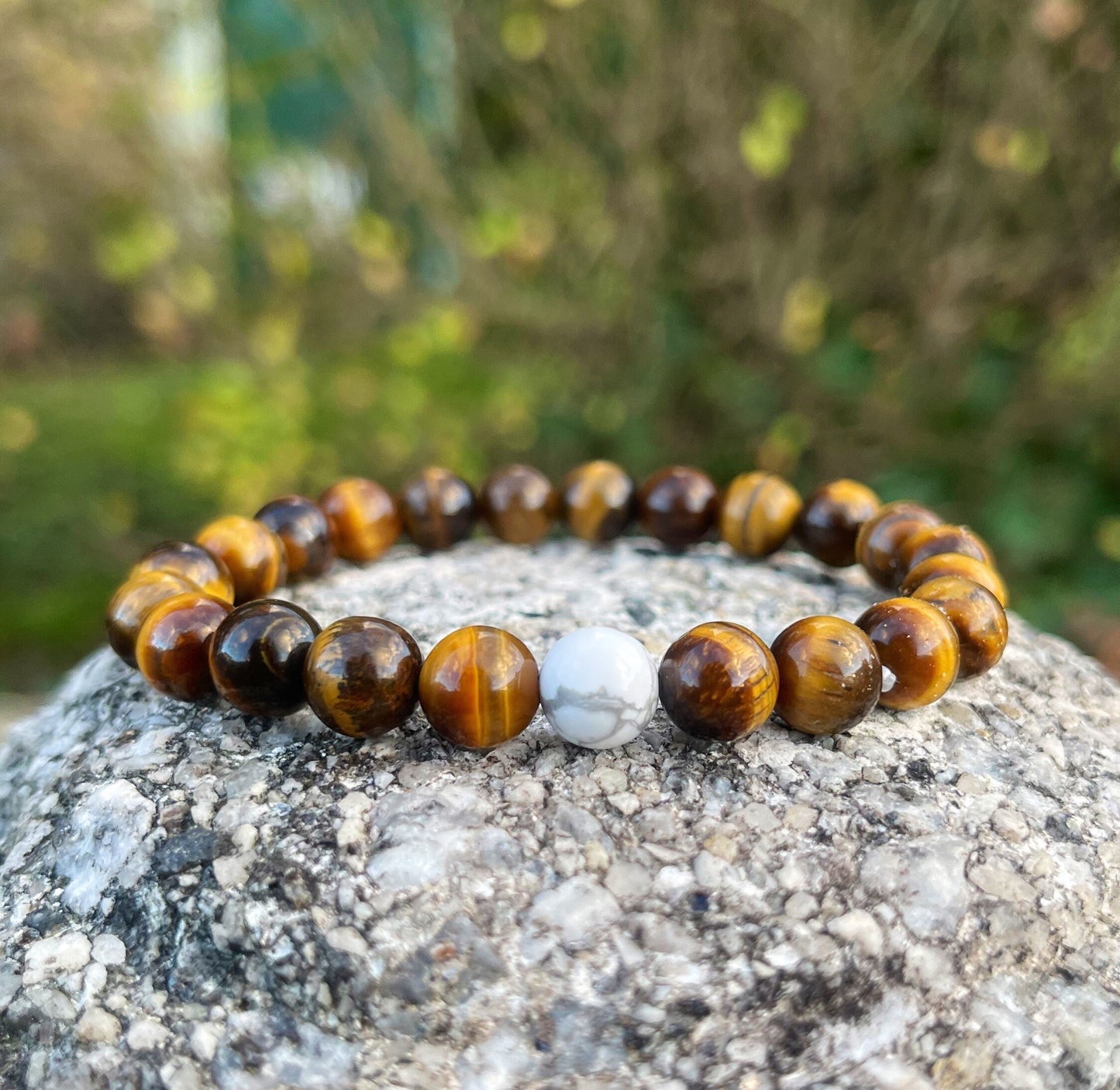 Howlite Tiger Eye Bracelet, Healing Crystals, Mens Bracelet Bead, Gemstone Beaded Bracelets for Men Women, Boyfriend Gift, Gift for Him