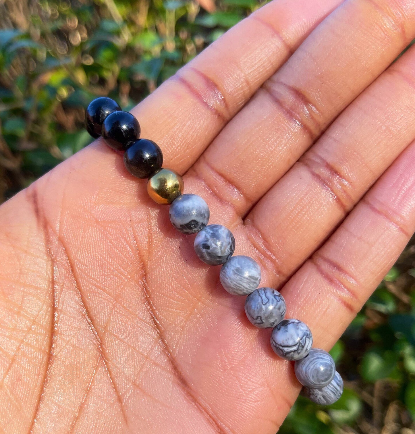 Map Jasper, Hematite and Gold Obsidian Bracelet, Crystal Gifts, Husband Gift, Men Beaded Chakra Bracelet, Crystal Bracelet, Gift for Him