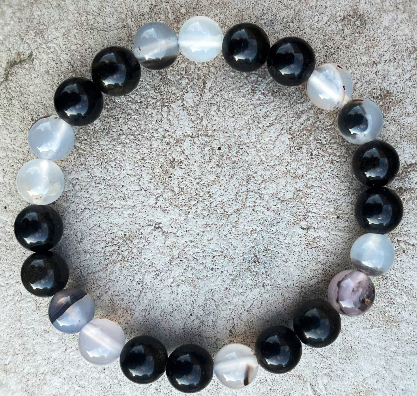 Black Flower Agate with Gold Obsidian Bracelet