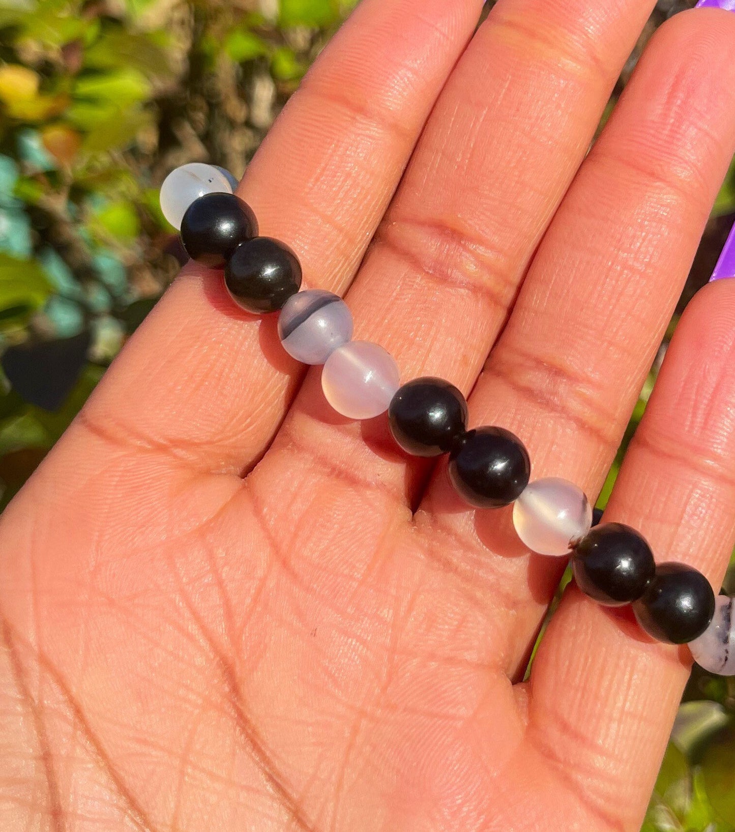 Black Flower Agate with Gold Obsidian Bracelet