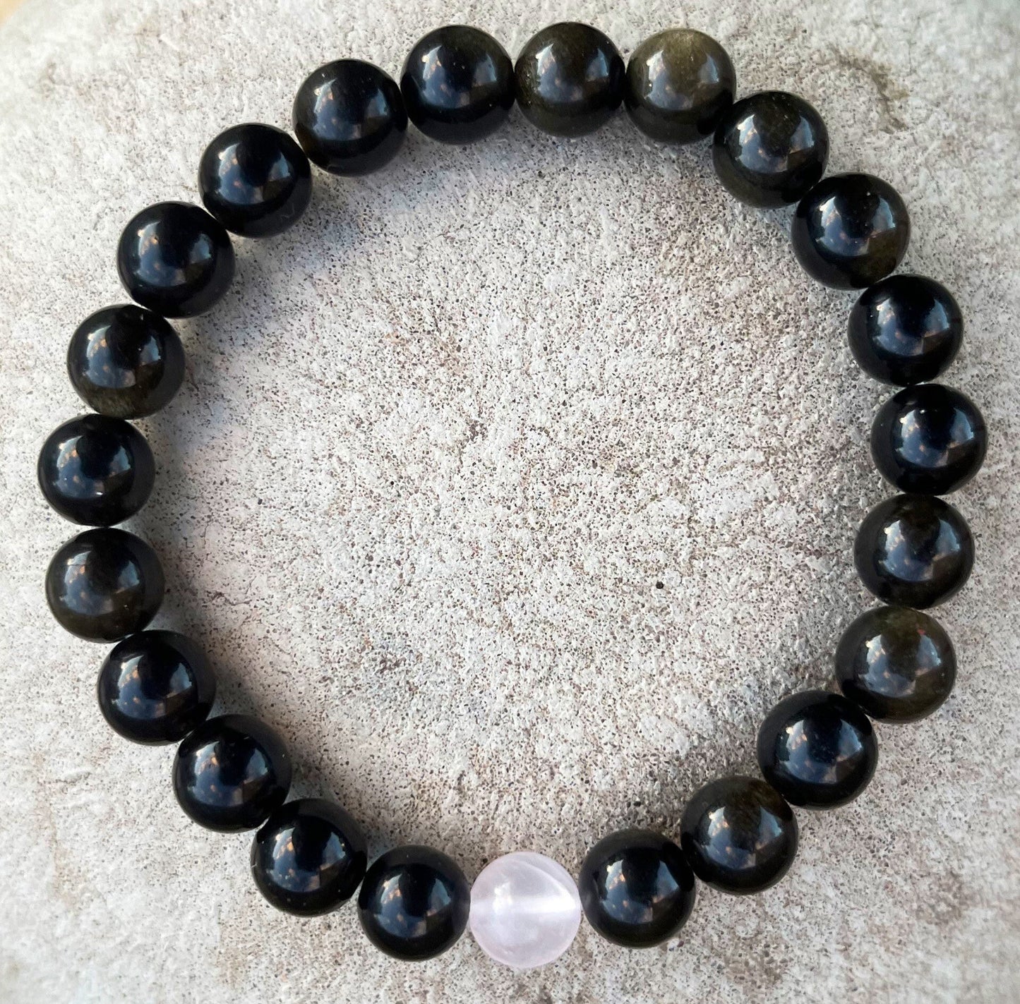 Rose Quartz Obsidian Bracelet, Healing Crystals, Crystal Gifts, Gemstone Bracelets, Beaded Bracelet, Gift for Her, Natural Healing Stones