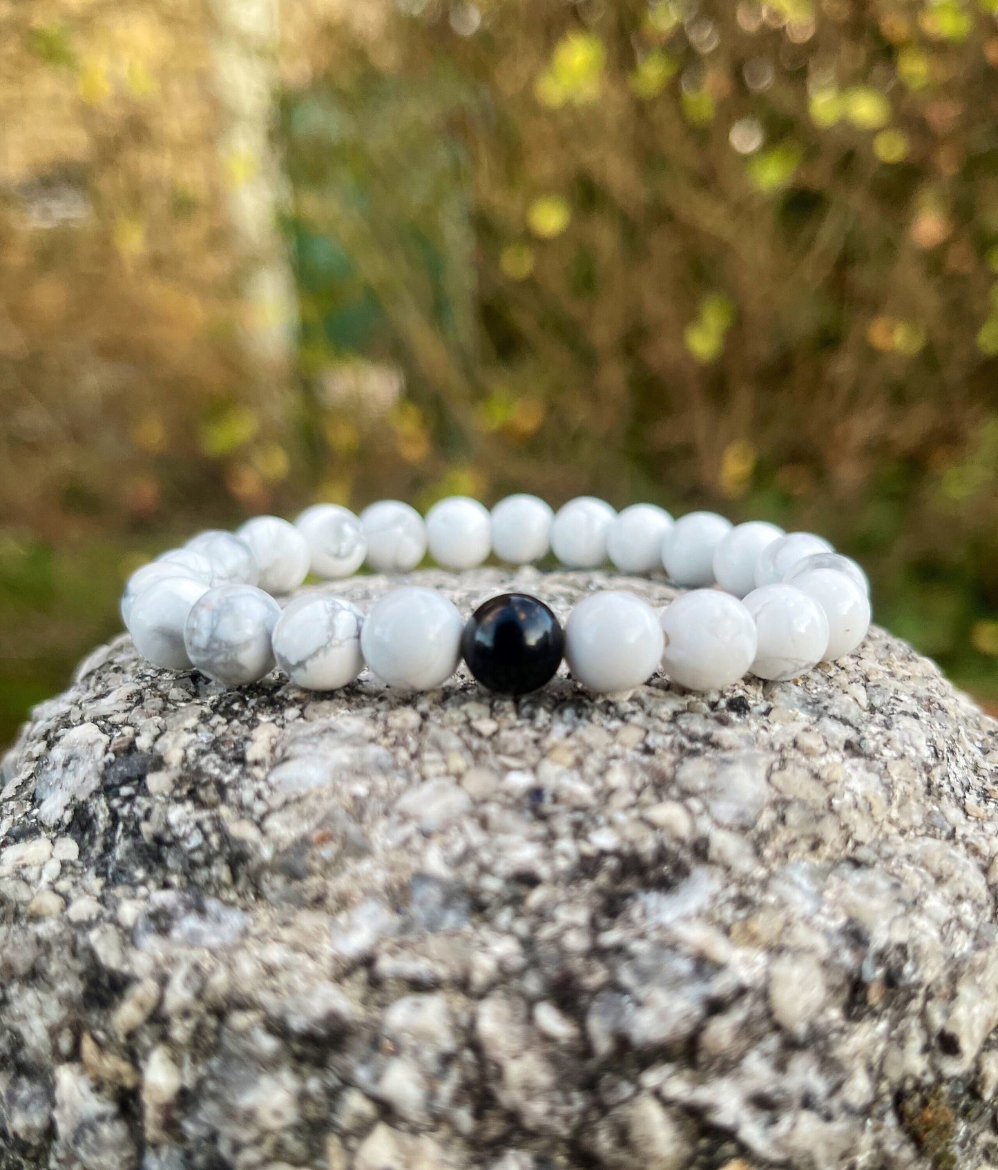 Howlite with Obsidian Bracelet, Healing Crystals, Beaded Bracelets for Men and Women, Gemstone Bracelet, Gift for Him, Semi Precious Stones