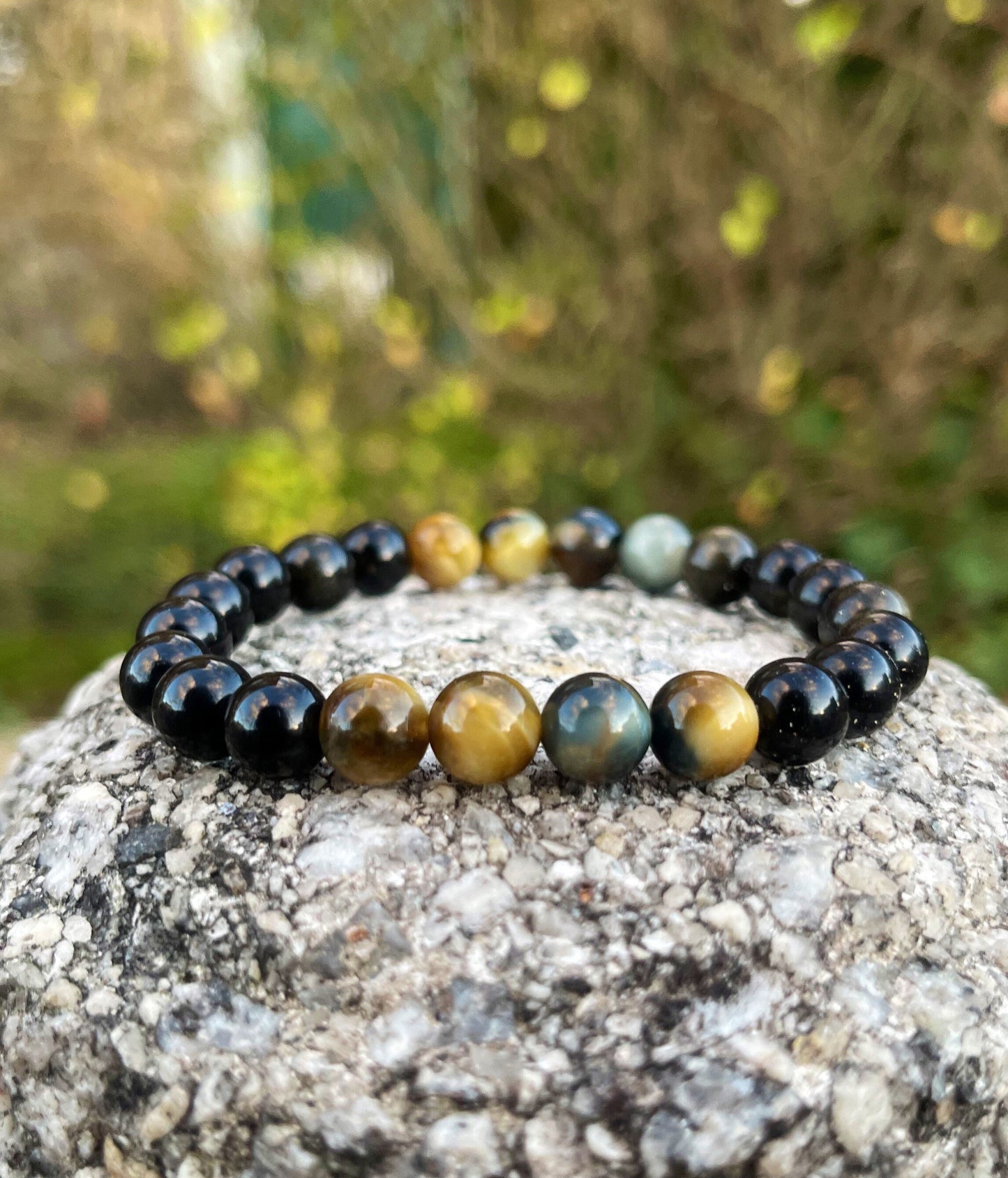 Honey Tiger Eye Gold Obsidian Bracelet, Reiki Chakra Healing Crystals, Empath Protection Bracelet, Gemstones, Gift for Him, Crystal Bracelet