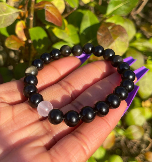 Rose Quartz Obsidian Bracelet, Healing Crystals, Crystal Gifts, Gemstone Bracelets, Beaded Bracelet, Gift for Her, Natural Healing Stones