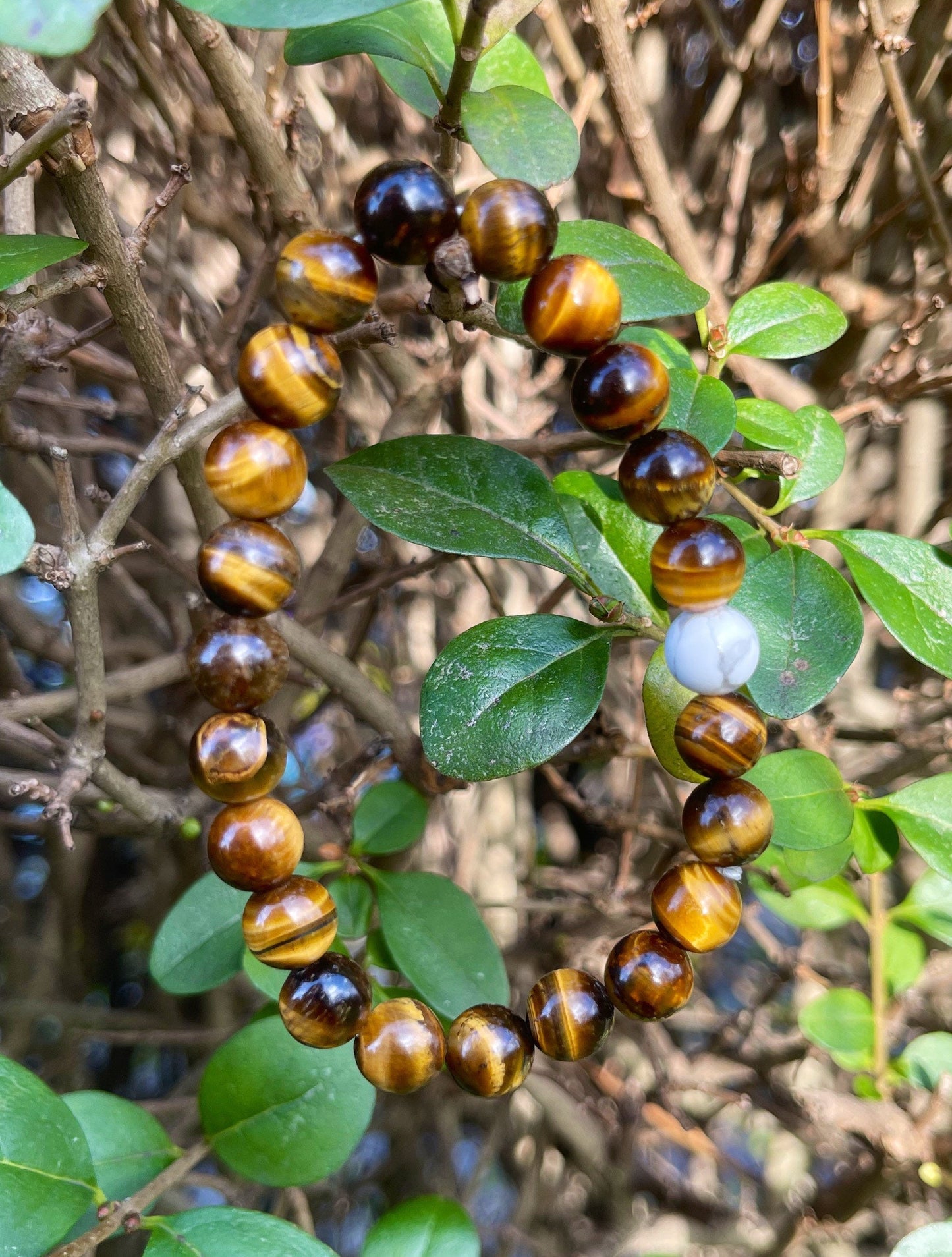 Howlite Tiger Eye Bracelet, Healing Crystals, Mens Bracelet Bead, Gemstone Beaded Bracelets for Men Women, Boyfriend Gift, Gift for Him