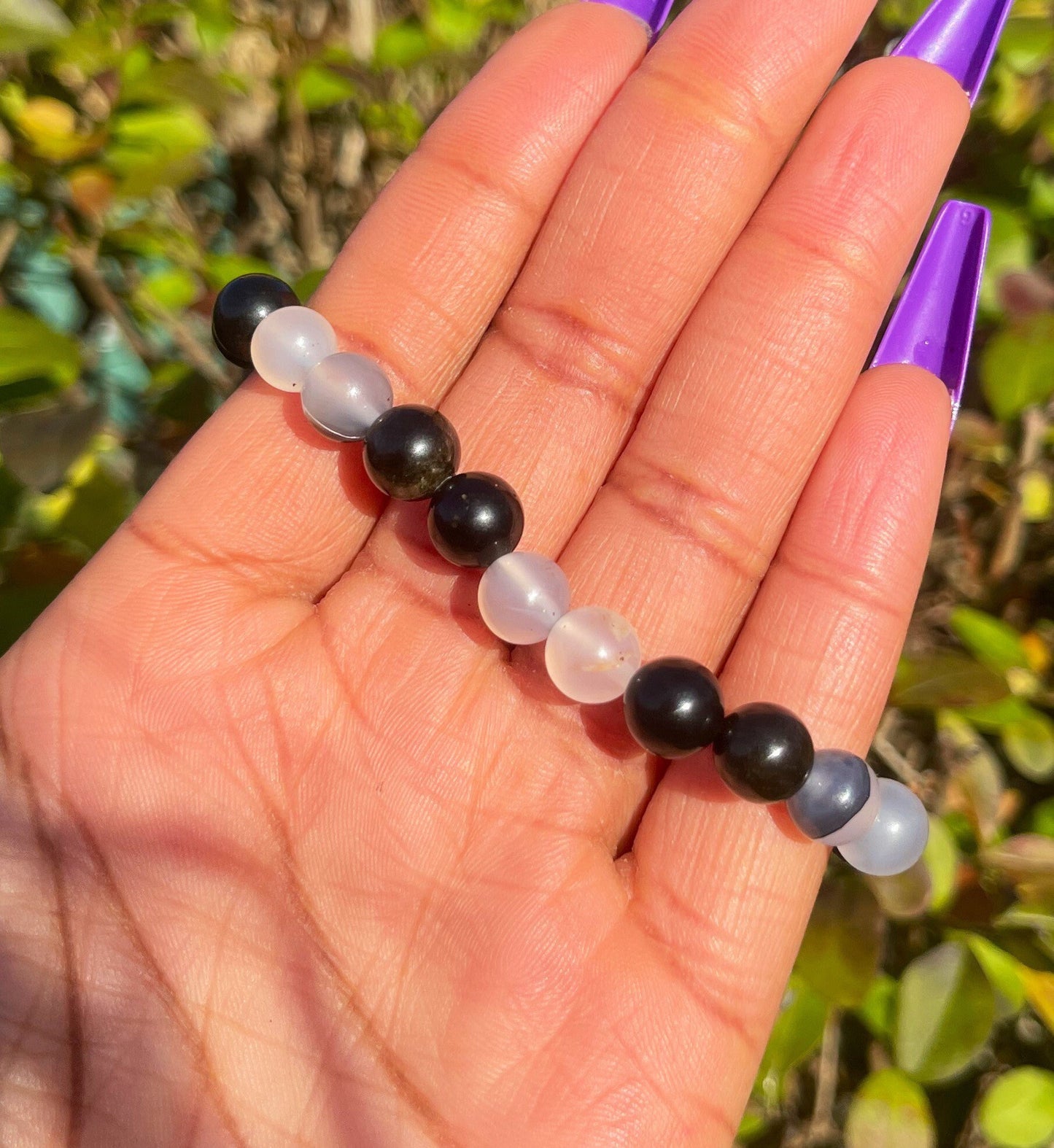 Black Flower Agate with Gold Obsidian Bracelet