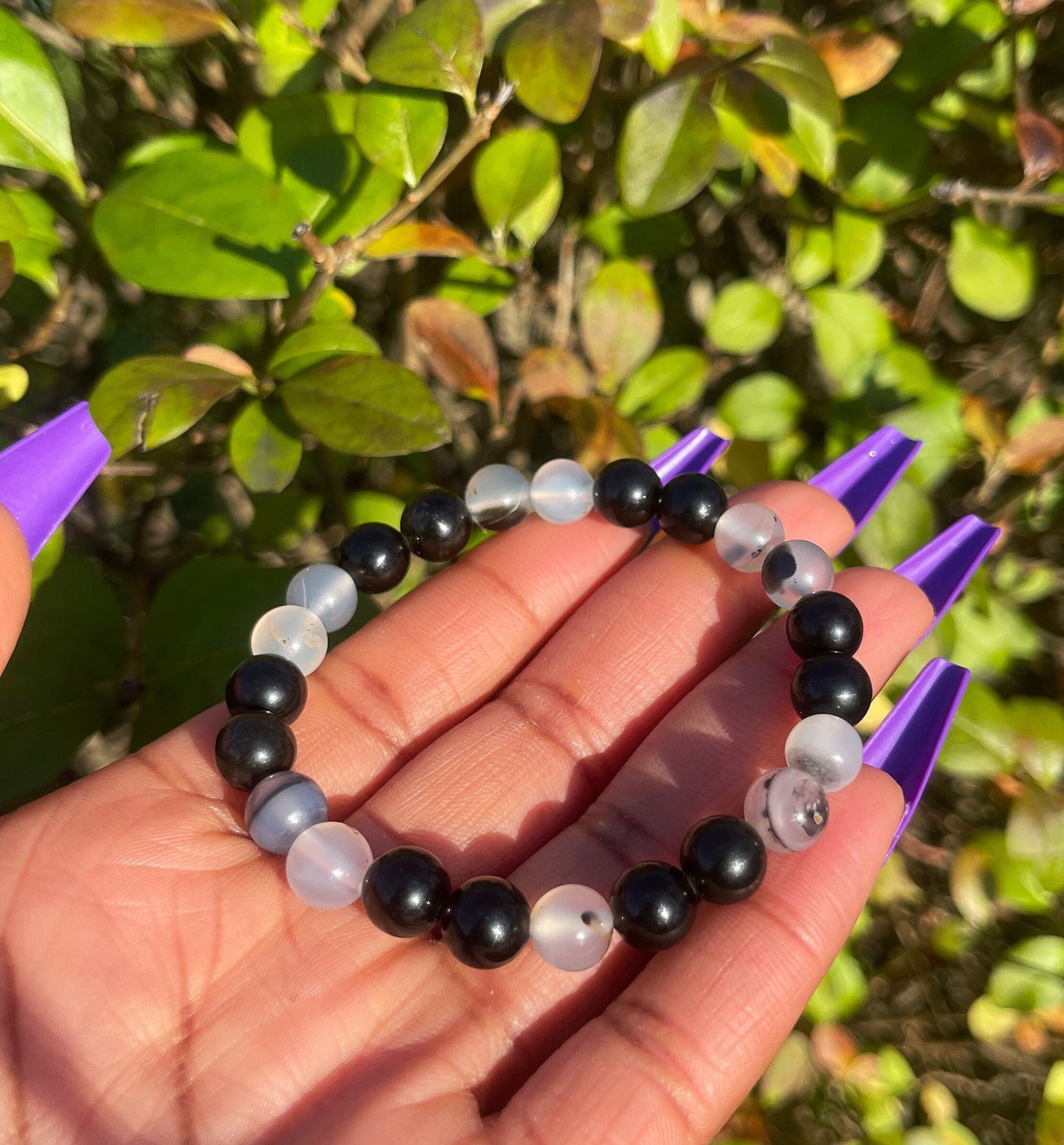 Black Flower Agate with Gold Obsidian Bracelet