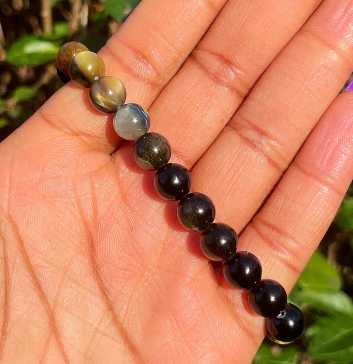 Honey Tiger Eye Gold Obsidian Bracelet, Reiki Chakra Healing Crystals, Empath Protection Bracelet, Gemstones, Gift for Him, Crystal Bracelet