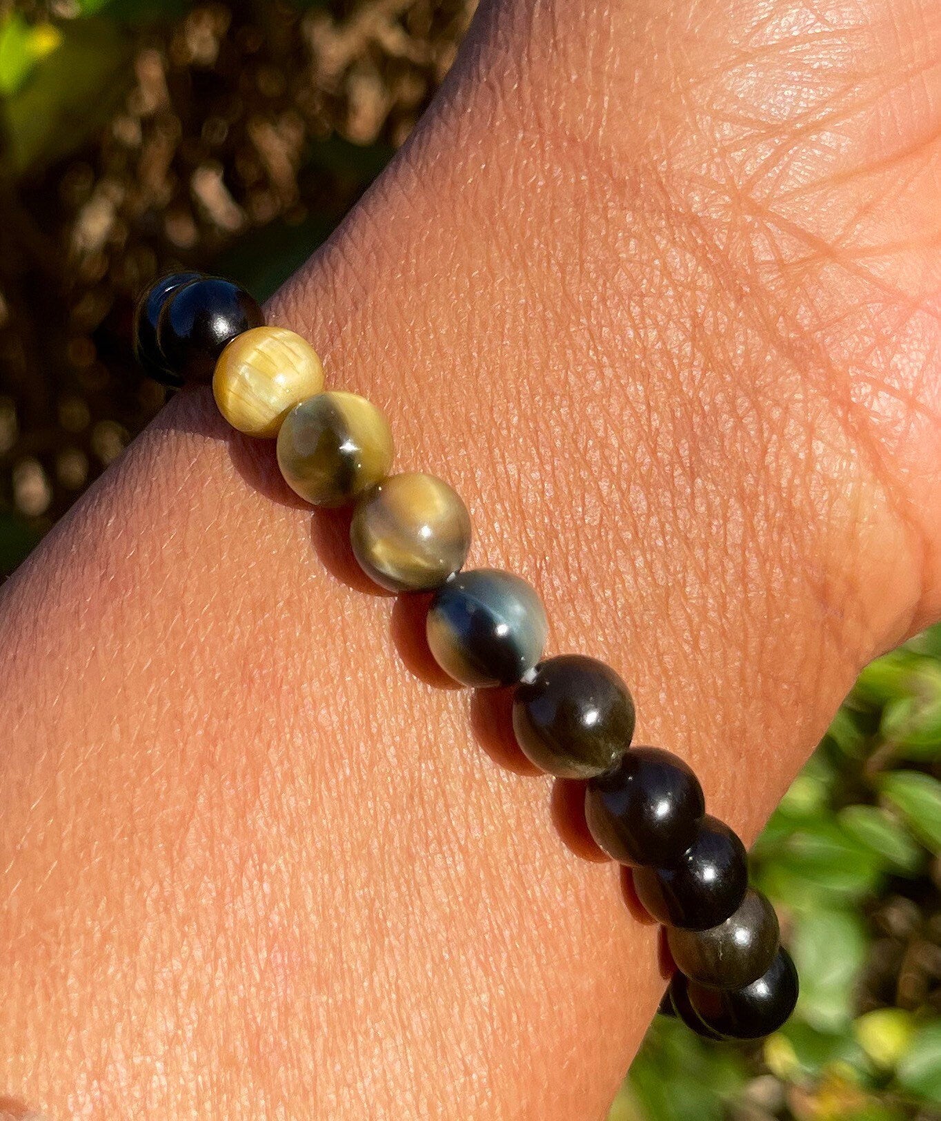 Honey Tiger Eye Gold Obsidian Bracelet, Reiki Chakra Healing Crystals, Empath Protection Bracelet, Gemstones, Gift for Him, Crystal Bracelet