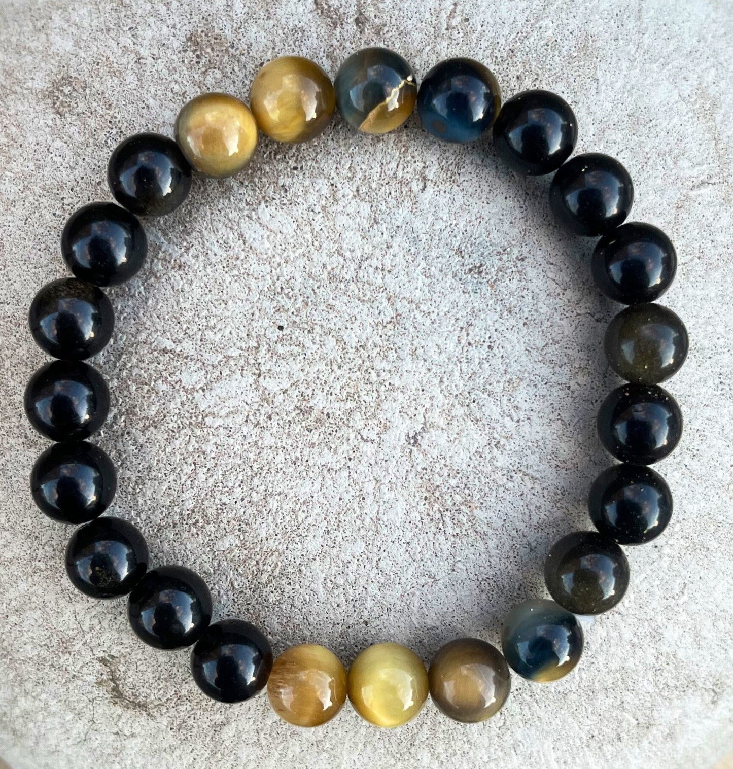 Honey Tiger Eye Gold Obsidian Bracelet, Reiki Chakra Healing Crystals, Empath Protection Bracelet, Gemstones, Gift for Him, Crystal Bracelet