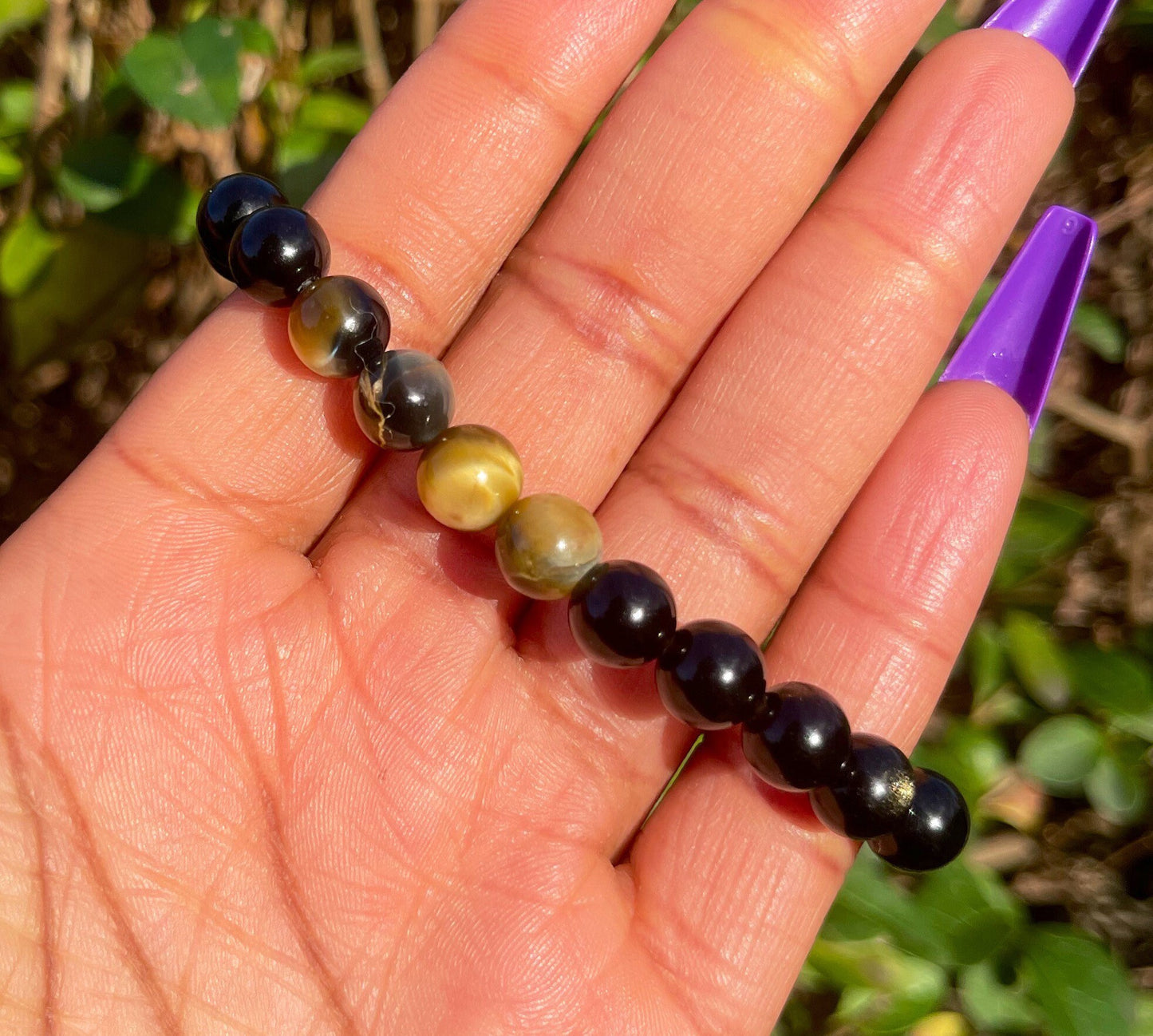 Honey Tiger Eye Gold Obsidian Bracelet, Reiki Chakra Healing Crystals, Empath Protection Bracelet, Gemstones, Gift for Him, Crystal Bracelet