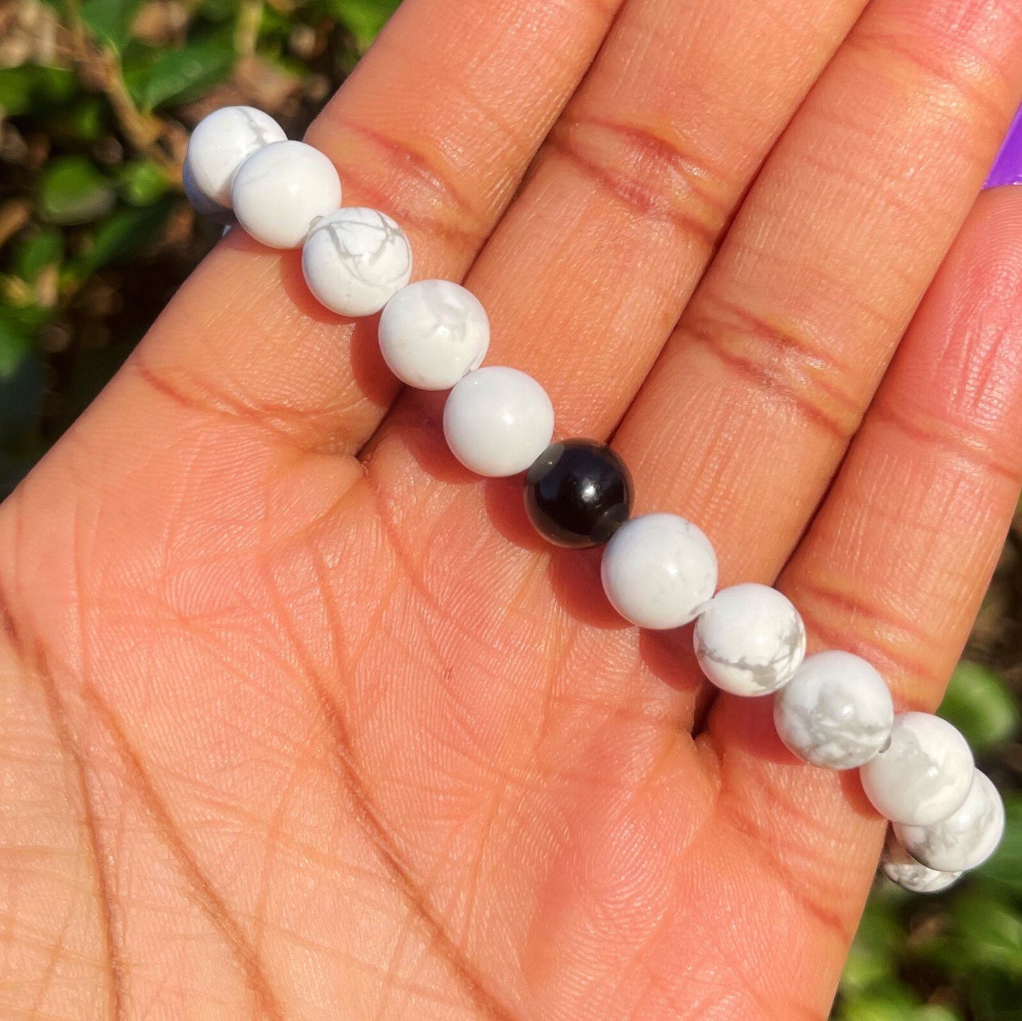 Howlite with Obsidian Bracelet, Healing Crystals, Beaded Bracelets for Men and Women, Gemstone Bracelet, Gift for Him, Semi Precious Stones