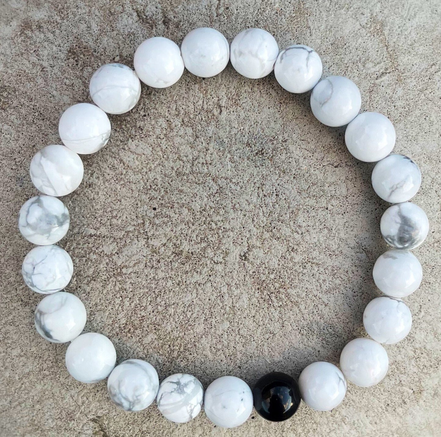 Howlite with Obsidian Bracelet, Healing Crystals, Beaded Bracelets for Men and Women, Gemstone Bracelet, Gift for Him, Semi Precious Stones