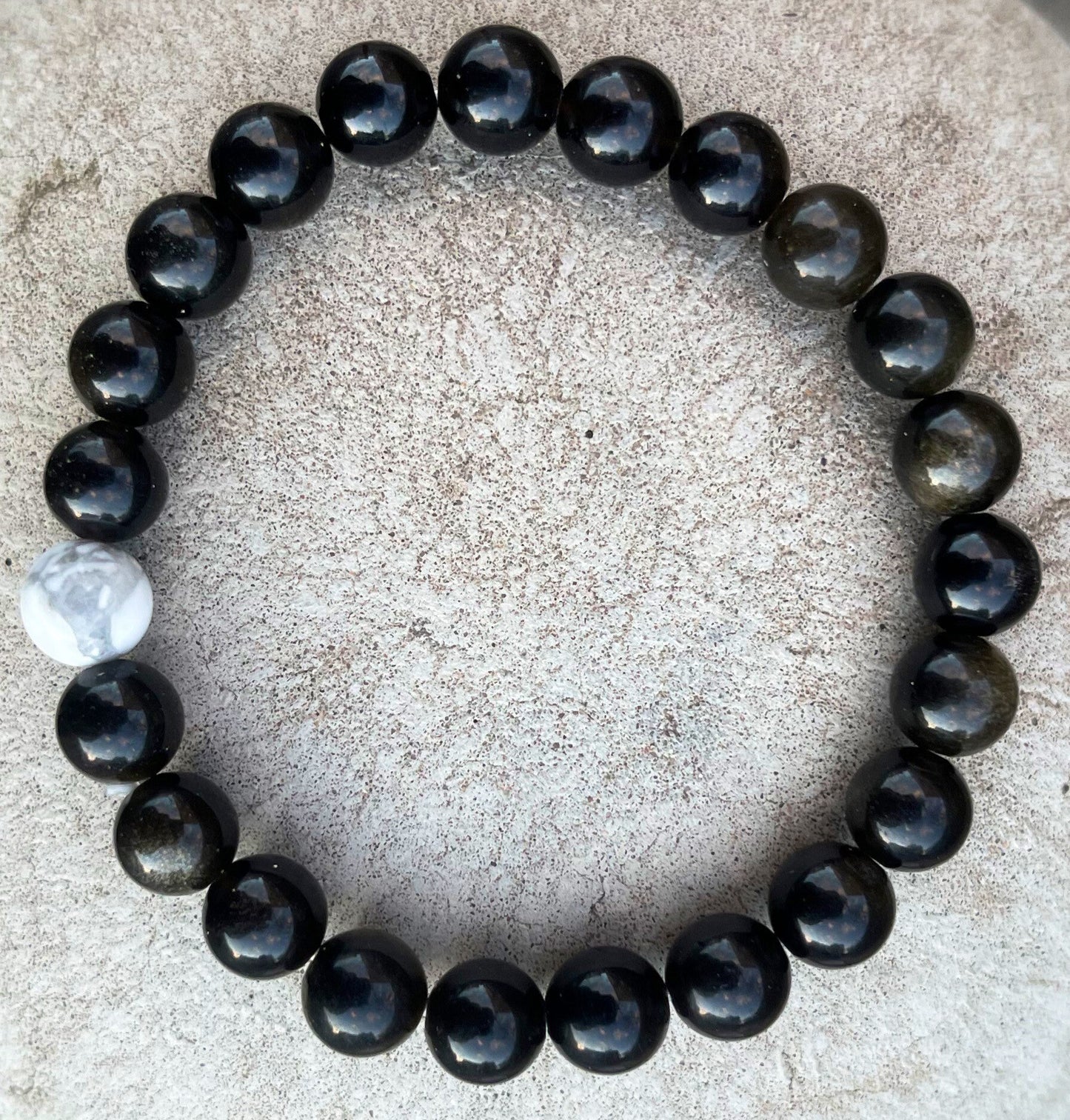 Obsidian Howlite Bracelet, Crystal Bracelets, Handmade Jewelry, Chakra Stretchy Bracelet, Gift for him, Gift for Her, Natural Gemstone Beads