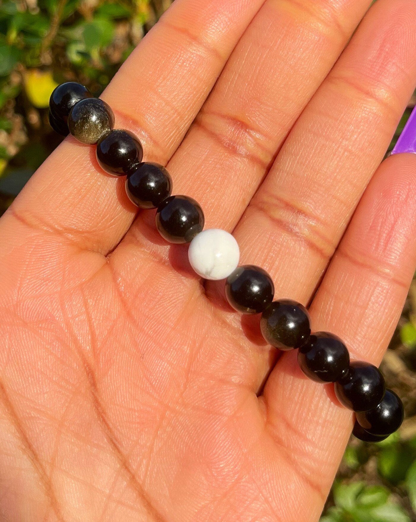 Obsidian Howlite Bracelet, Crystal Bracelets, Handmade Jewelry, Chakra Stretchy Bracelet, Gift for him, Gift for Her, Natural Gemstone Beads