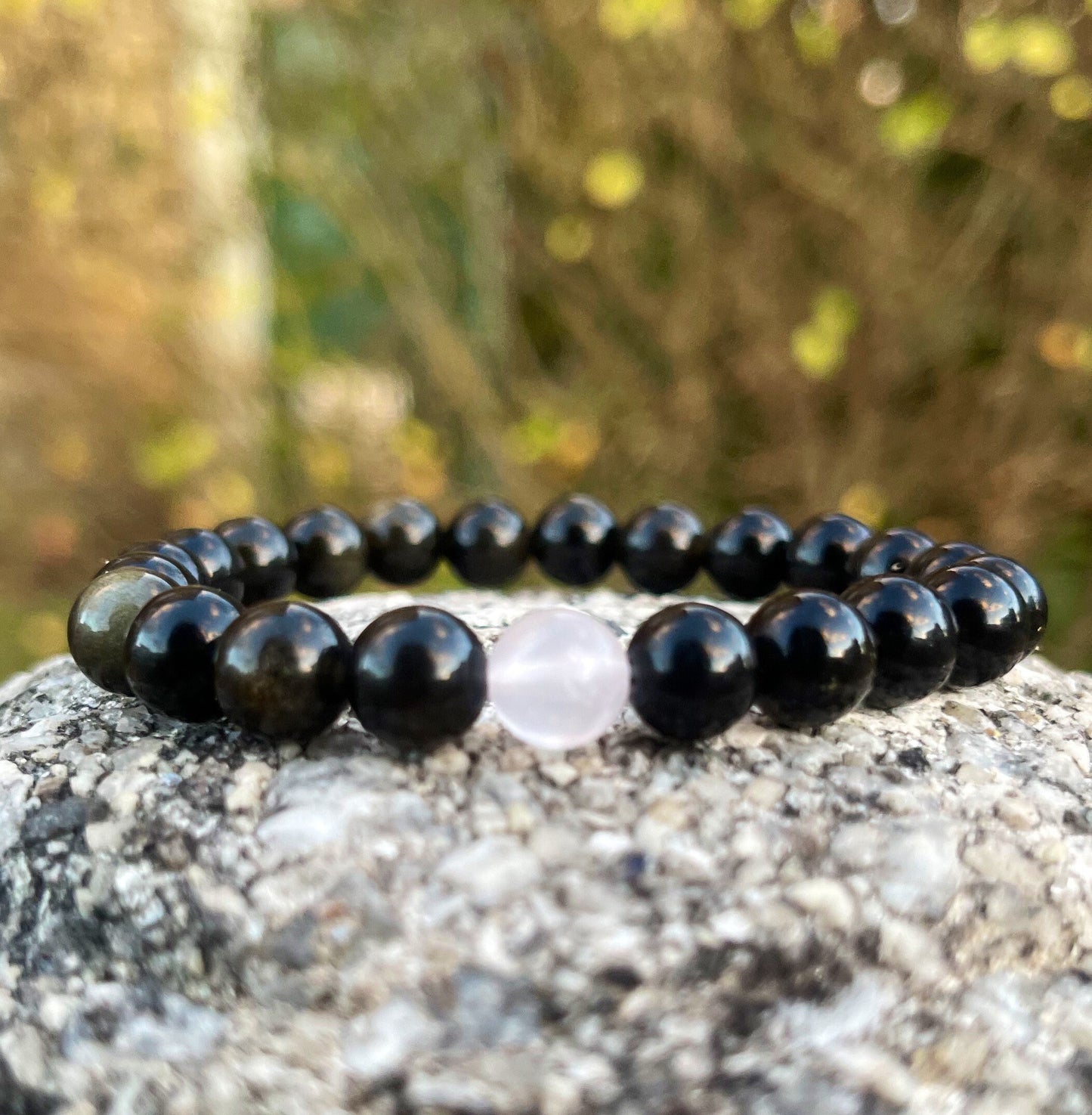 Rose Quartz Obsidian Bracelet, Healing Crystals, Crystal Gifts, Gemstone Bracelets, Beaded Bracelet, Gift for Her, Natural Healing Stones