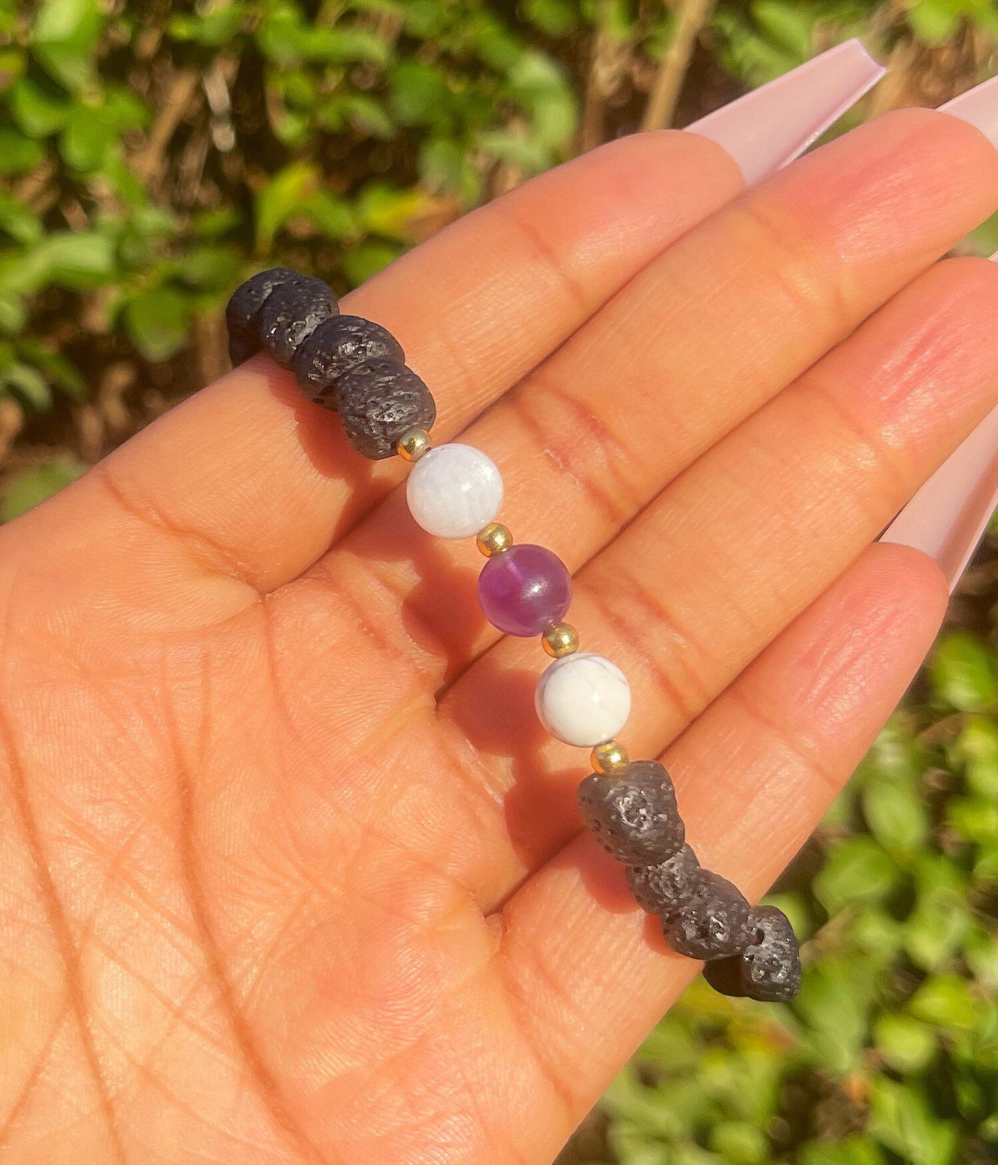 Amethyst Lava Howlite Moonstone Bracelet