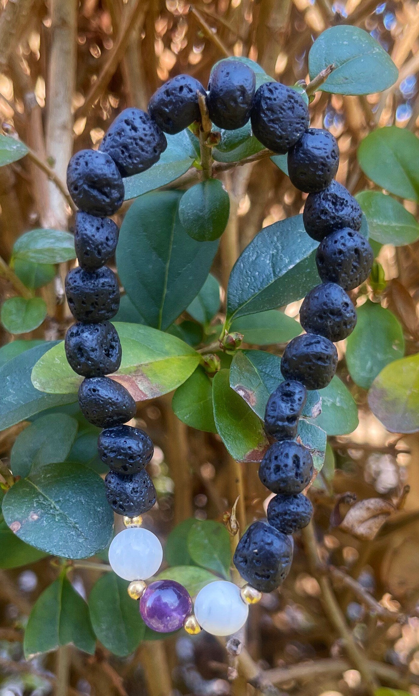 Amethyst Lava Howlite Moonstone Bracelet