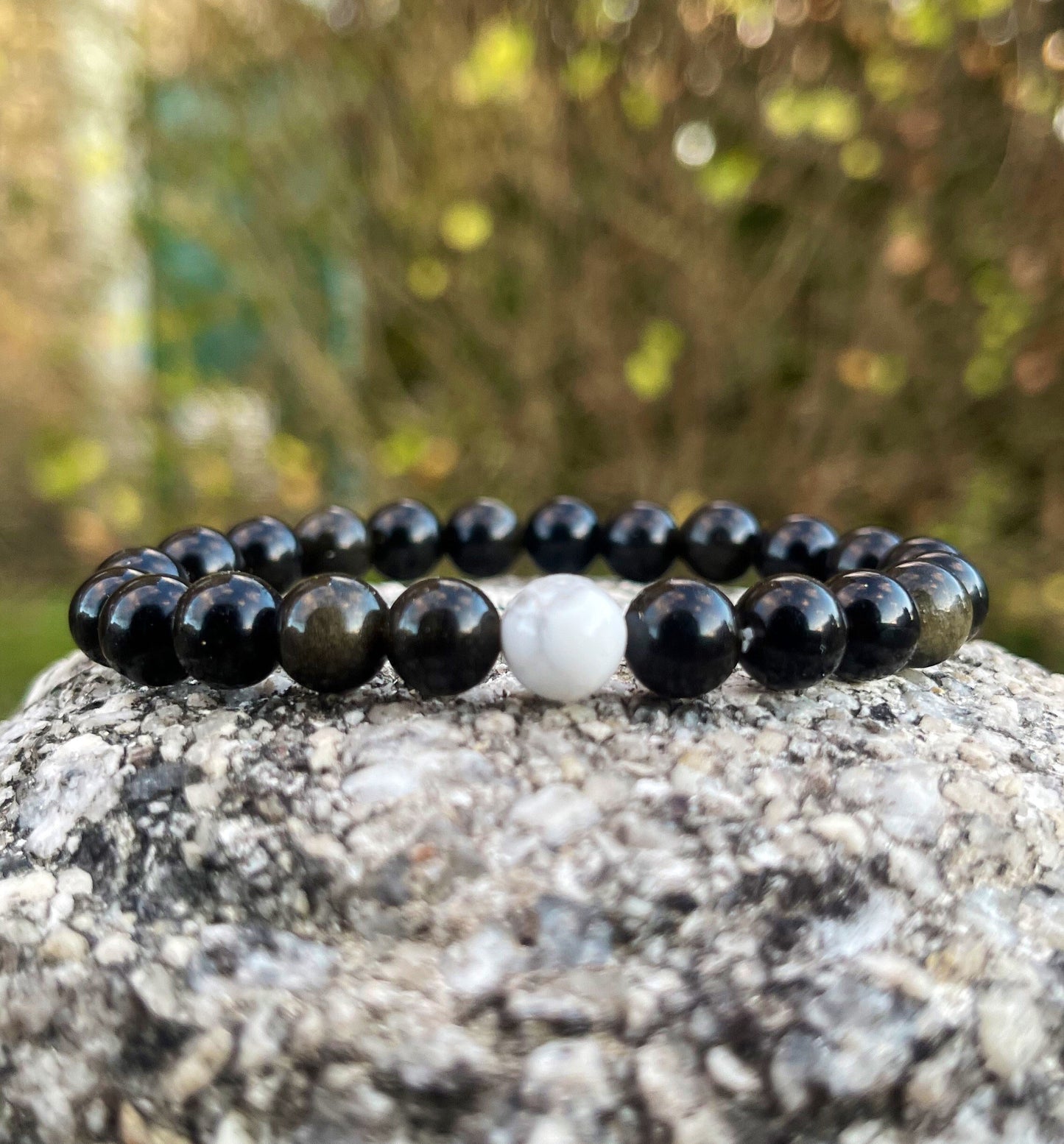 Obsidian Howlite Bracelet, Crystal Bracelets, Handmade Jewelry, Chakra Stretchy Bracelet, Gift for him, Gift for Her, Natural Gemstone Beads