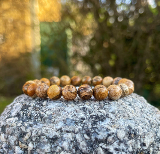 Picture Jasper Bracelet, Healing Crystals, Gemstone Bracelet, Gift for Him, Crystal Bracelets, Chakra Healing Bracelet, Handmade Jewelry