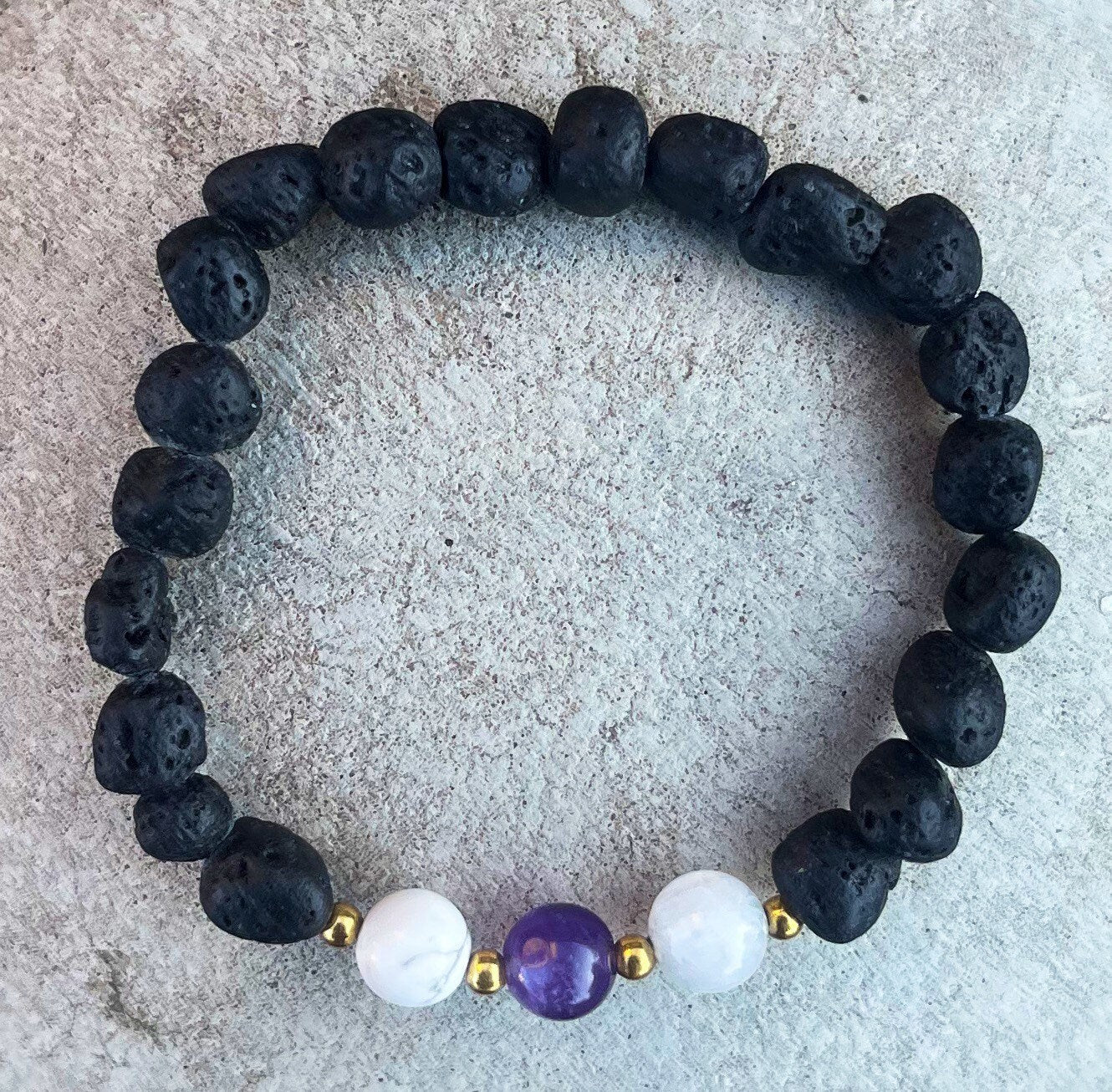 Amethyst Lava Howlite Moonstone Bracelet