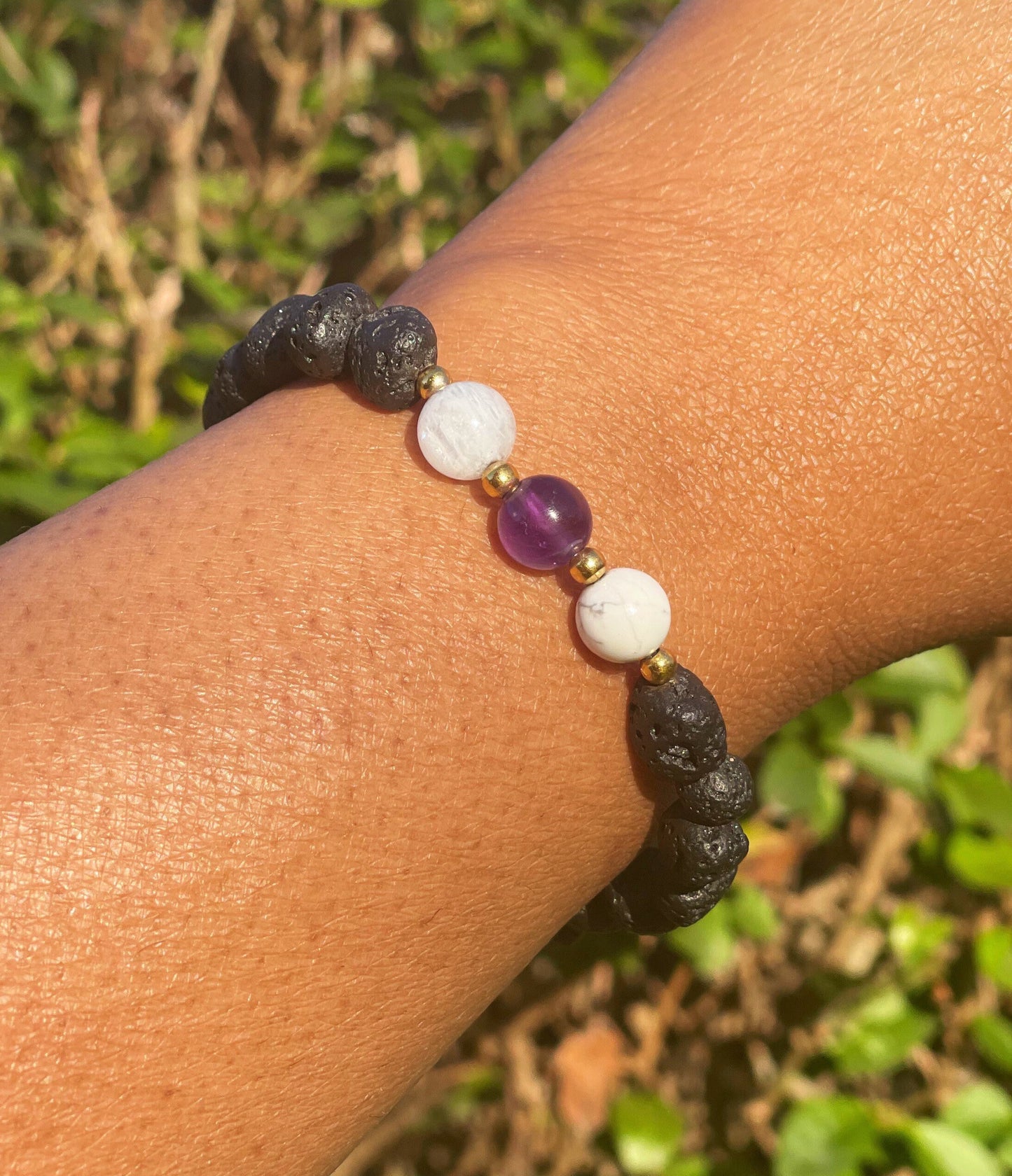 Amethyst Lava Howlite Moonstone Bracelet