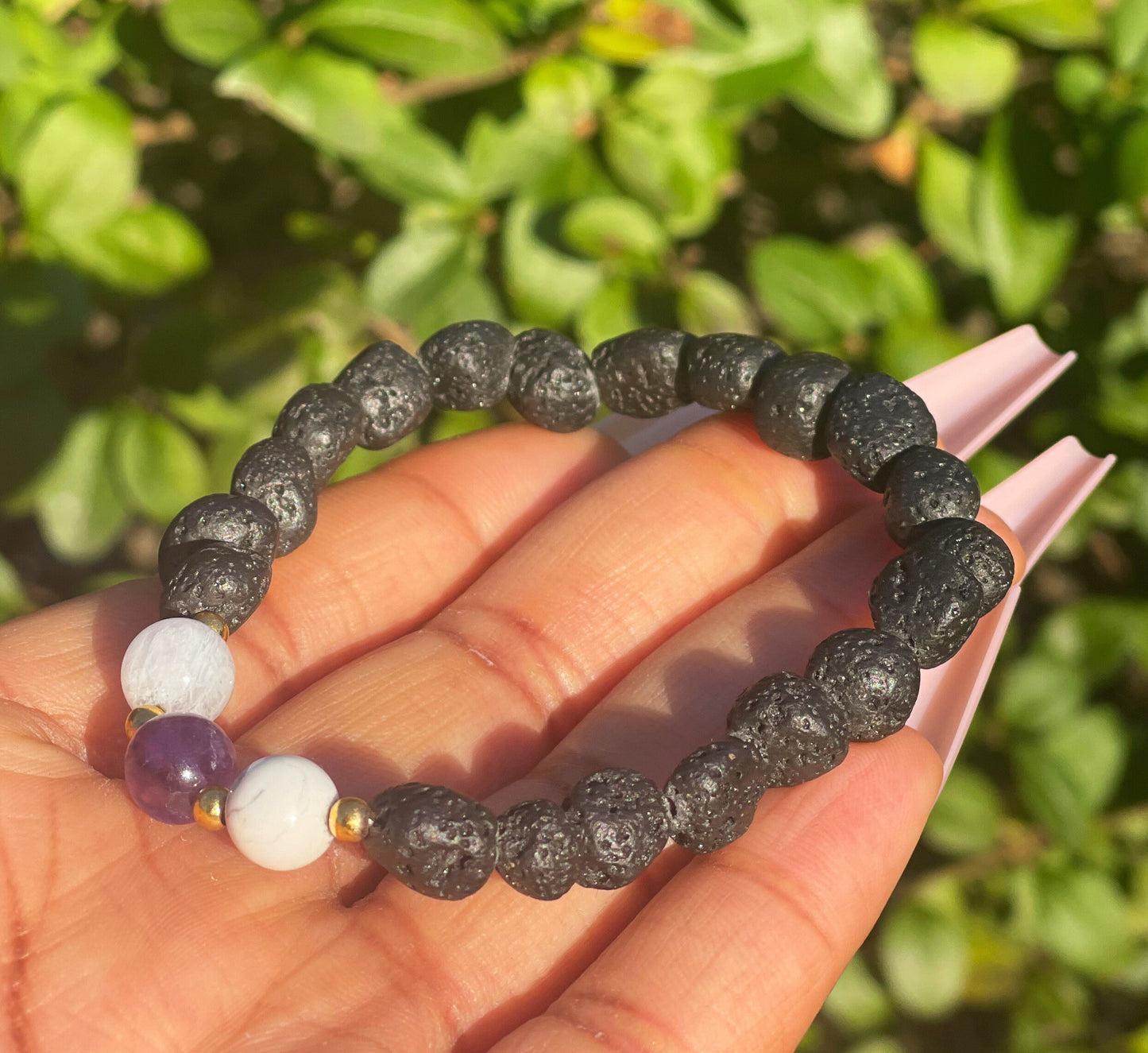 Amethyst Lava Howlite Moonstone Bracelet