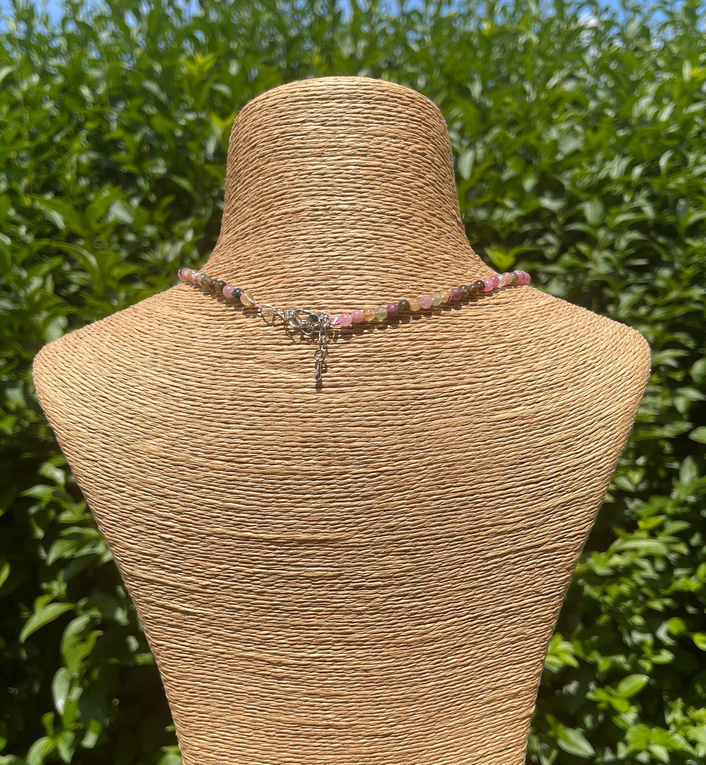 Mixed Tourmaline Necklace, Dainty Crystal, Gemstone Choker, Healing Crystals, Beads, Pink, Multi color,  Crystal Necklace, Natural Stones