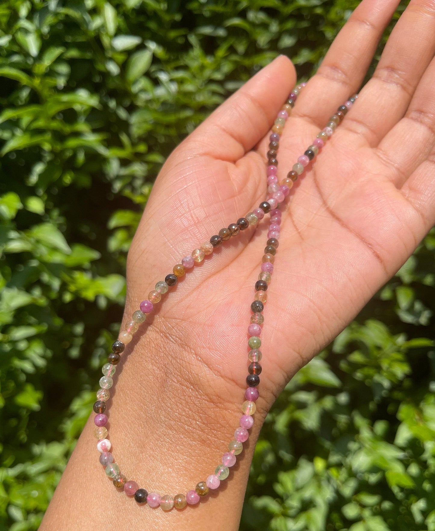 Mixed Tourmaline Necklace, Dainty Crystal, Gemstone Choker, Healing Crystals, Beads, Pink, Multi color,  Crystal Necklace, Natural Stones