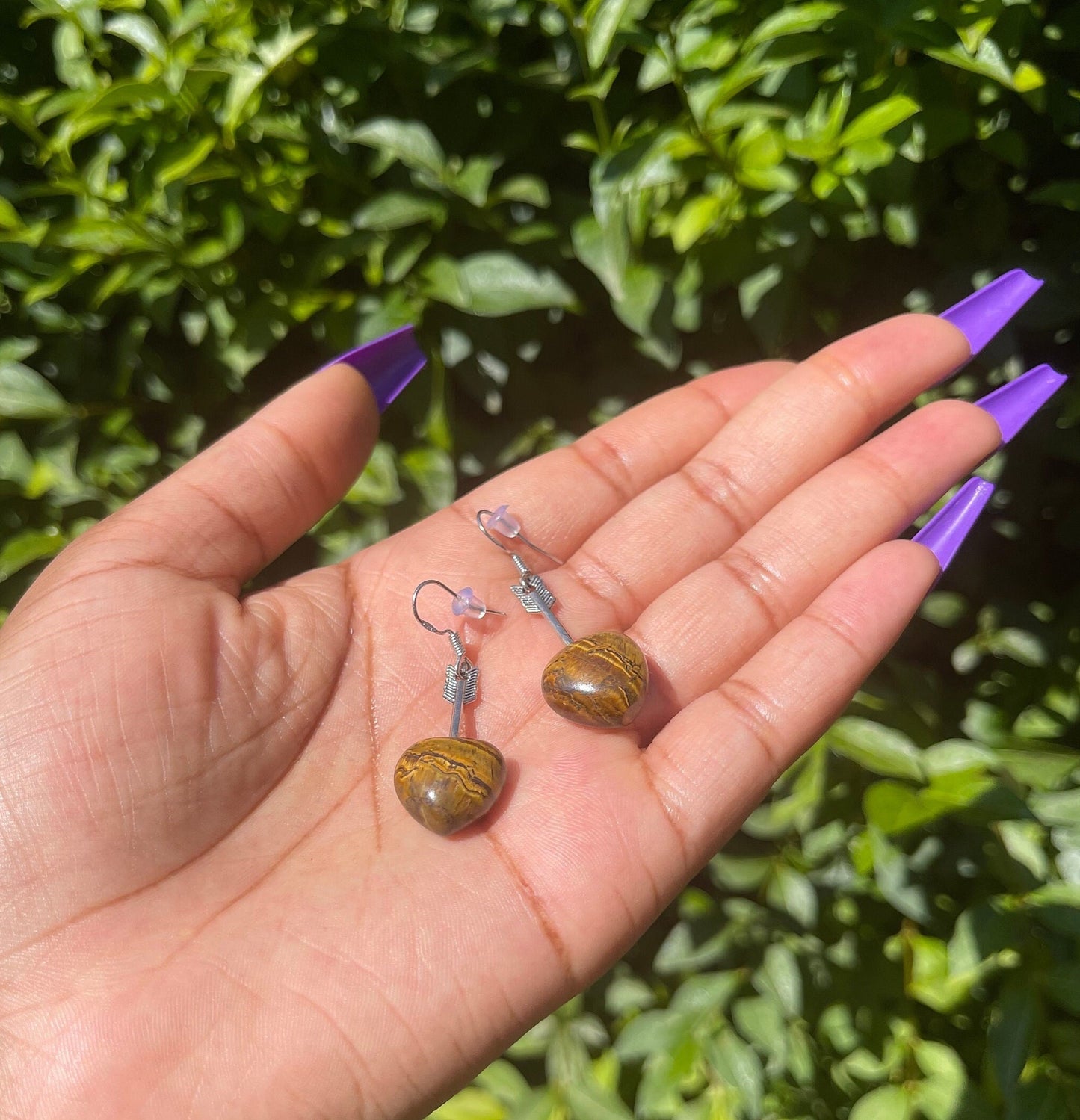 Tiger Eye Heart Earrings