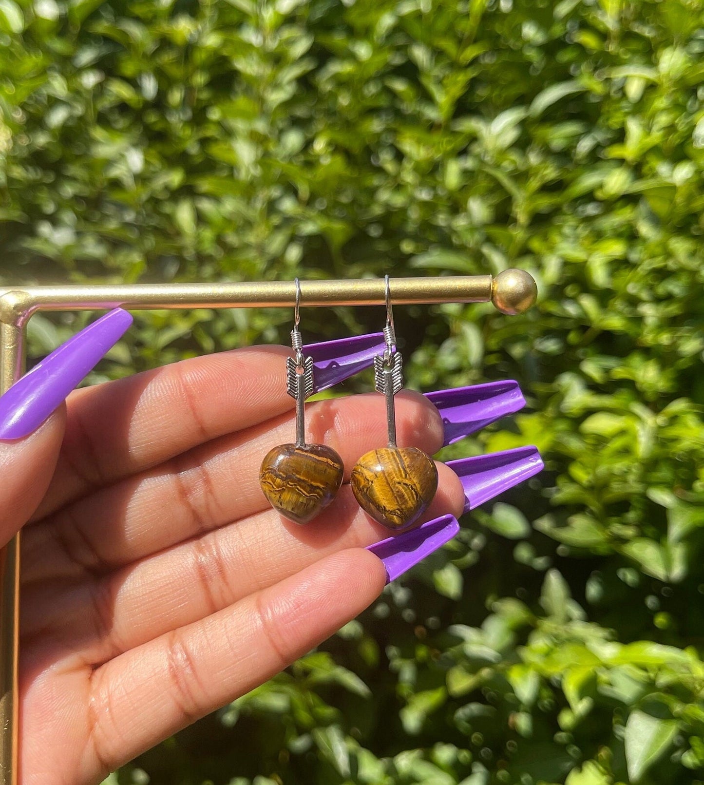 Tiger Eye Heart Earrings