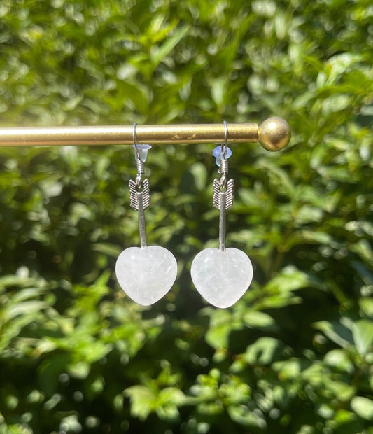 Clear Quartz Heart Earrings