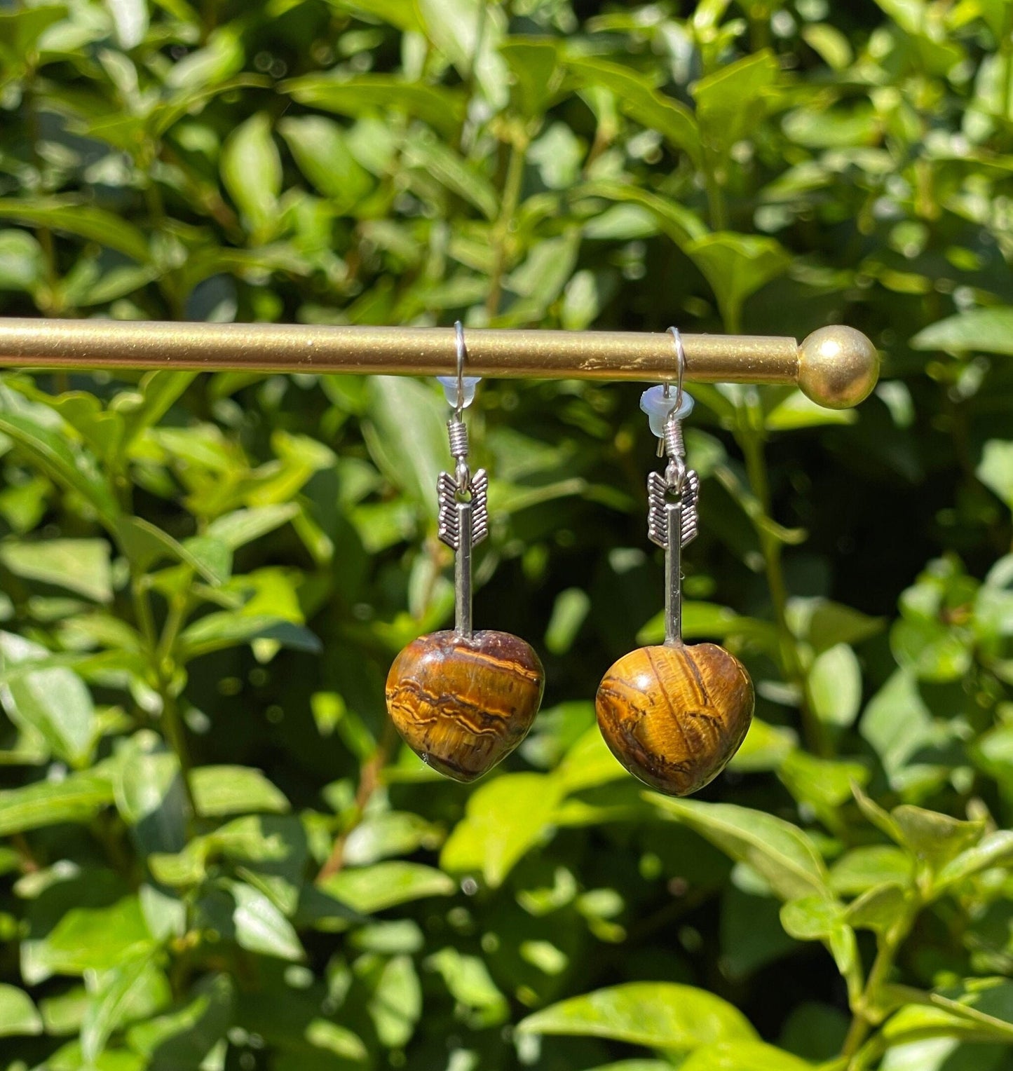 Tiger Eye Heart Earrings