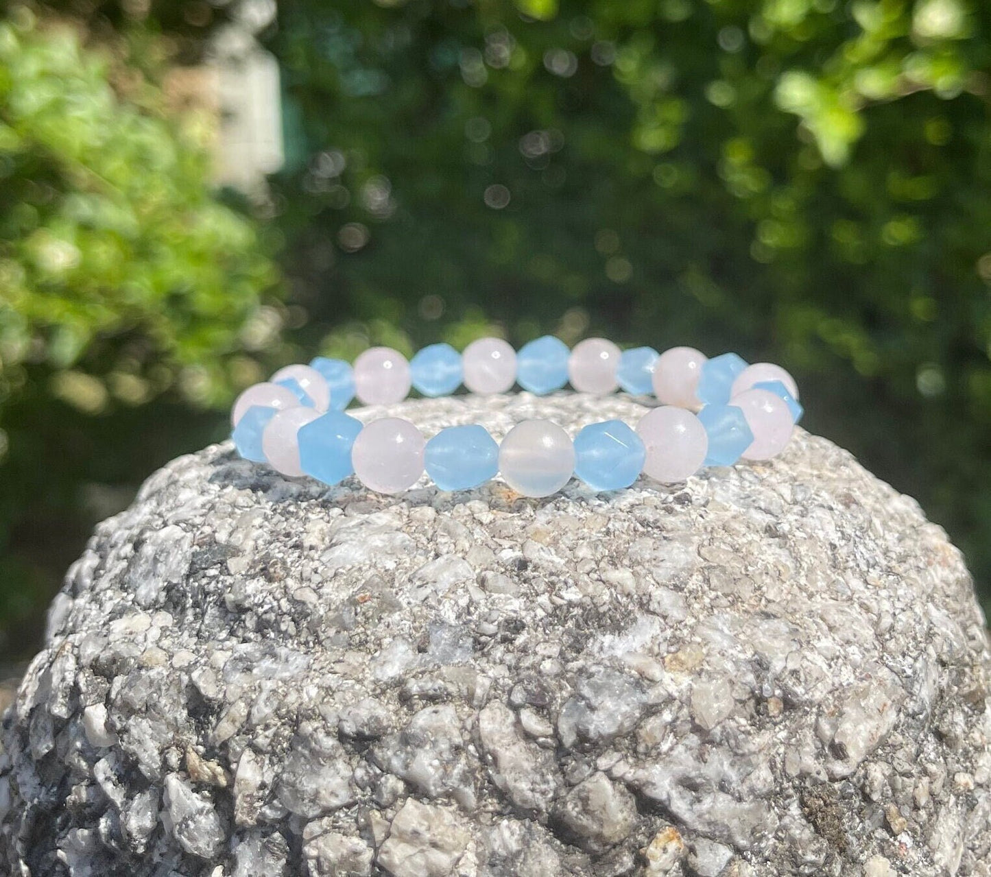 Rose Quartz and Aquamarine  Bracelet, Healing Crystal Bracelets, Gemstone Beaded Bracelet, Handmade Jewelry, Handmade Gift, Gift for Her