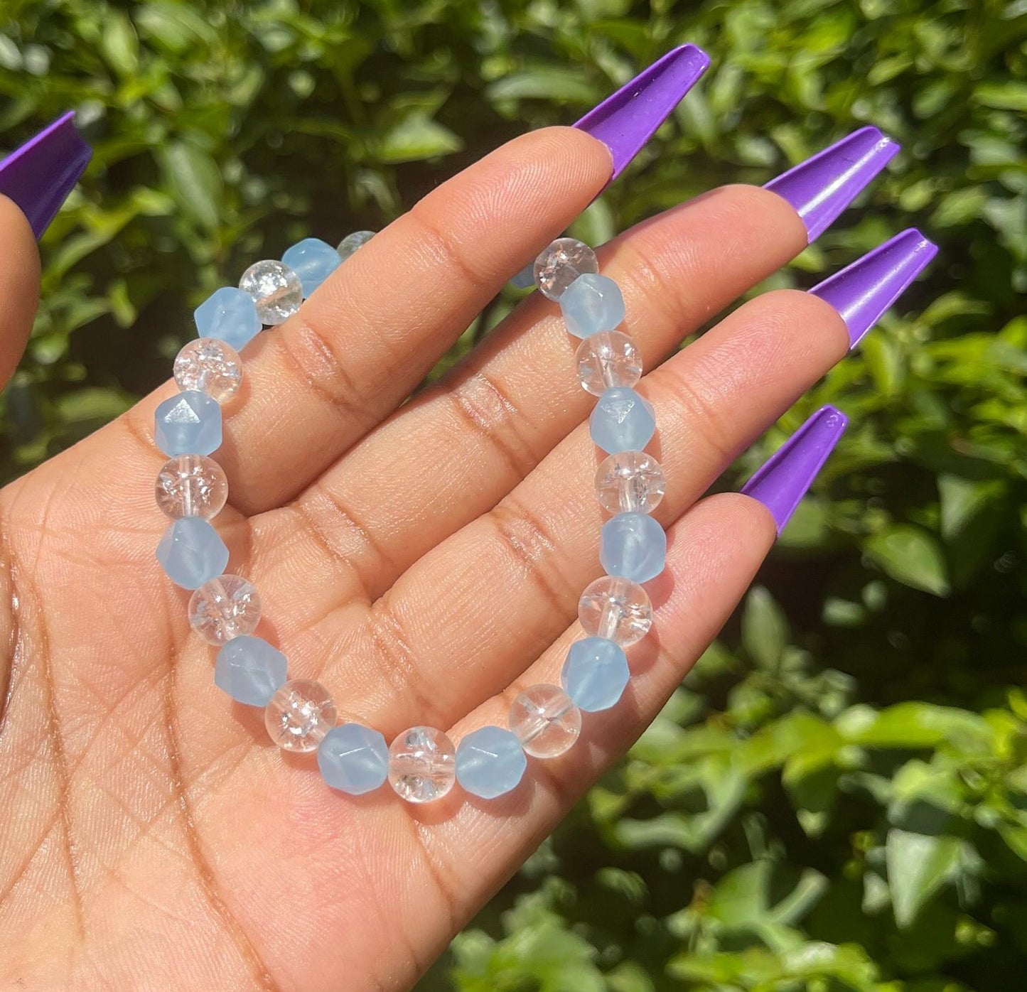 Aquamarine and Cracked Quartz Bracelet